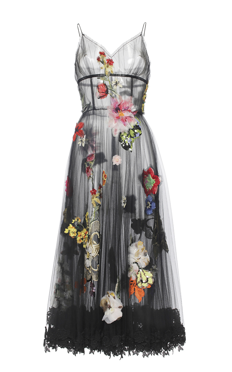 Dolce & Gabbana Embellished Floral Tulle Full Skirt Dress in Black 