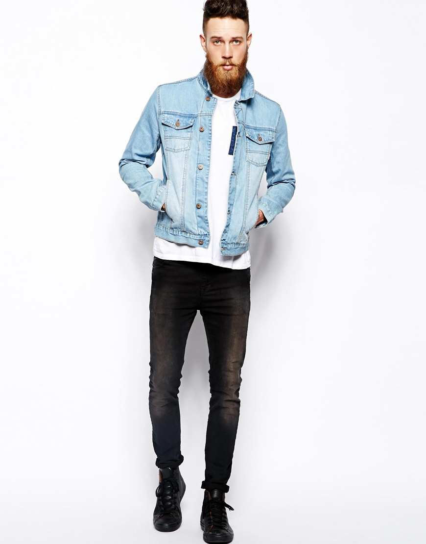 ASOS Denim Jacket With Bleach Wash In Blue For Men Lyst