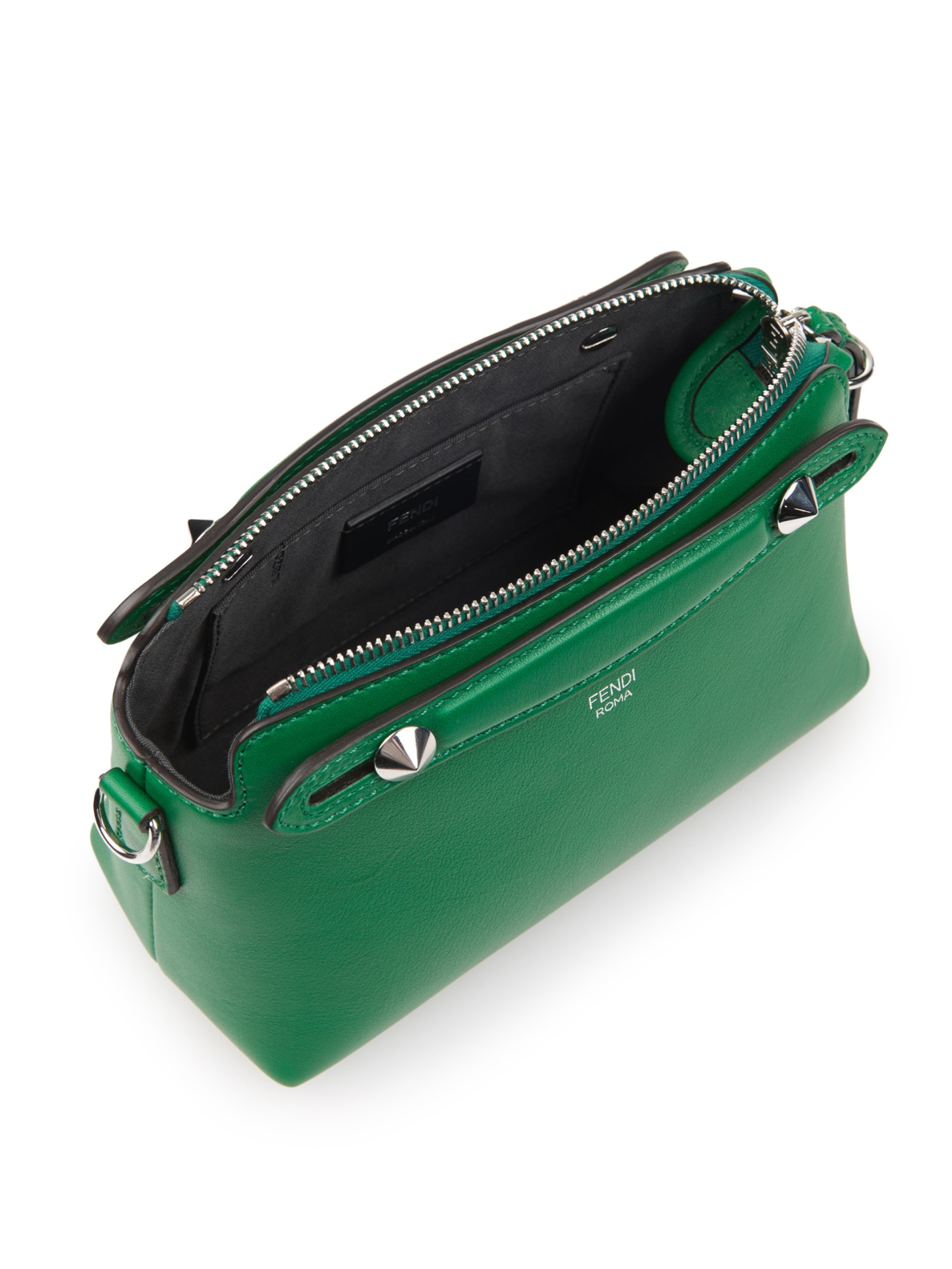 Fendi By The Way Mini Leather Crossbody Bag in Silver (Green) Lyst