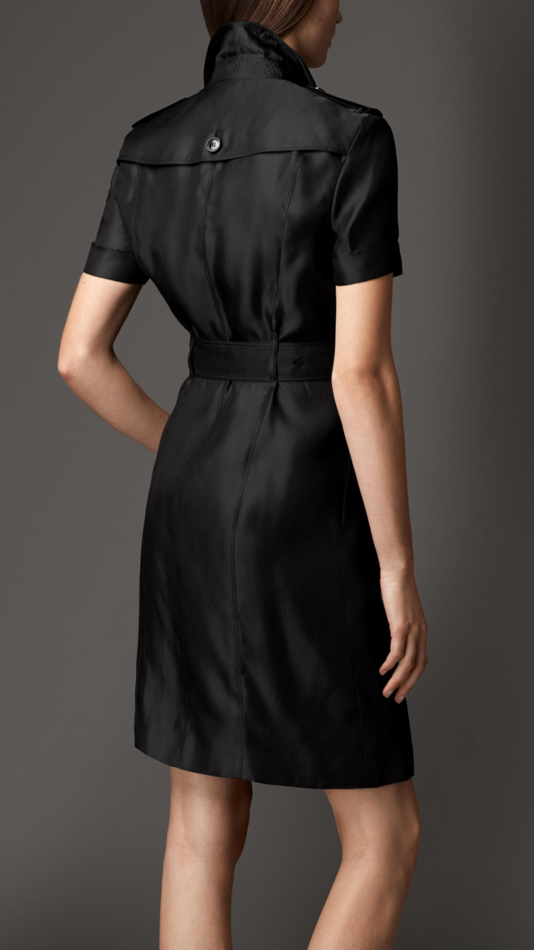 Burberry Silk Trench Dress in Black | Lyst