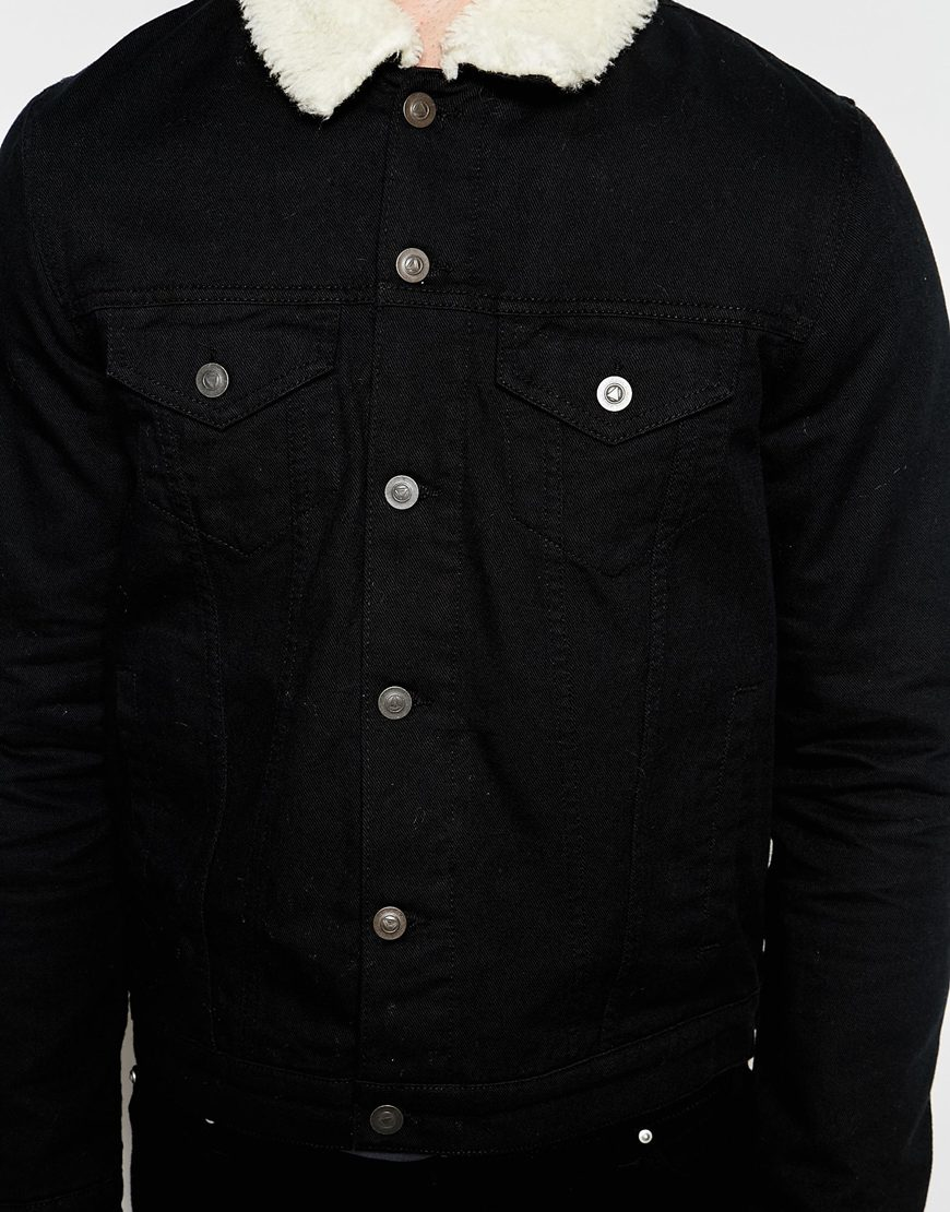 black denim jacket white collar