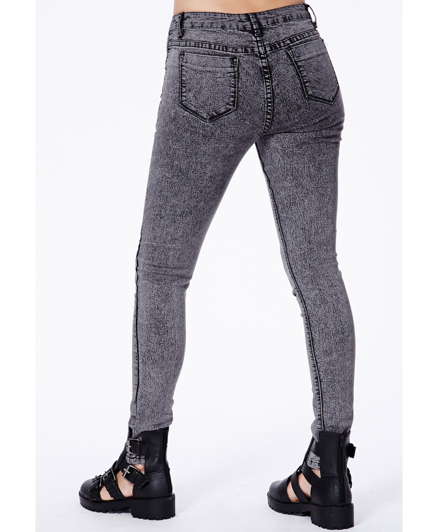 Missguided Lana Mid Rise Skinny Jeans in Black Acid Wash - Lyst