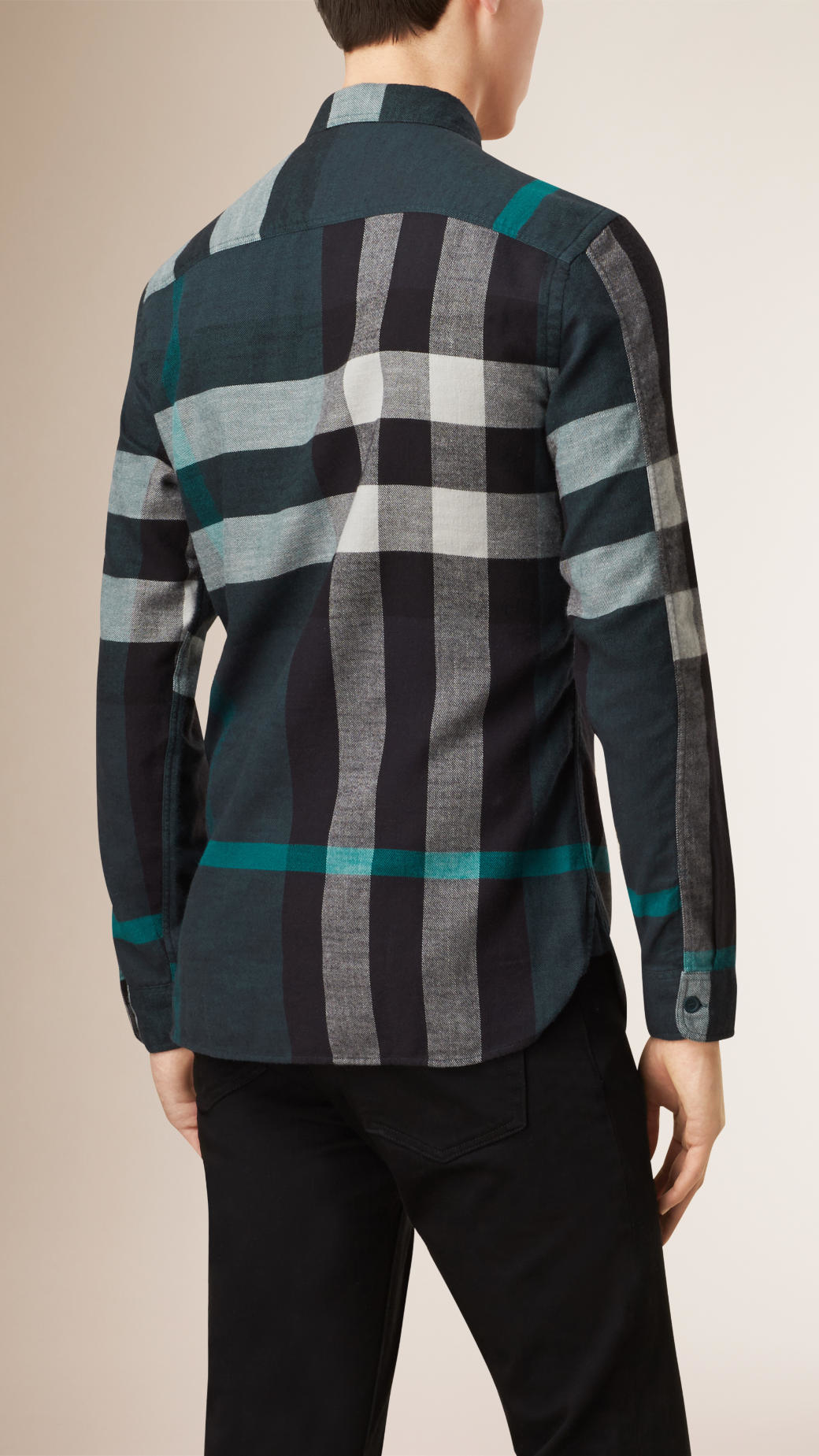 Burberry Exploded Check Cotton Flannel Shirt Dark Teal in Blue for Men ...