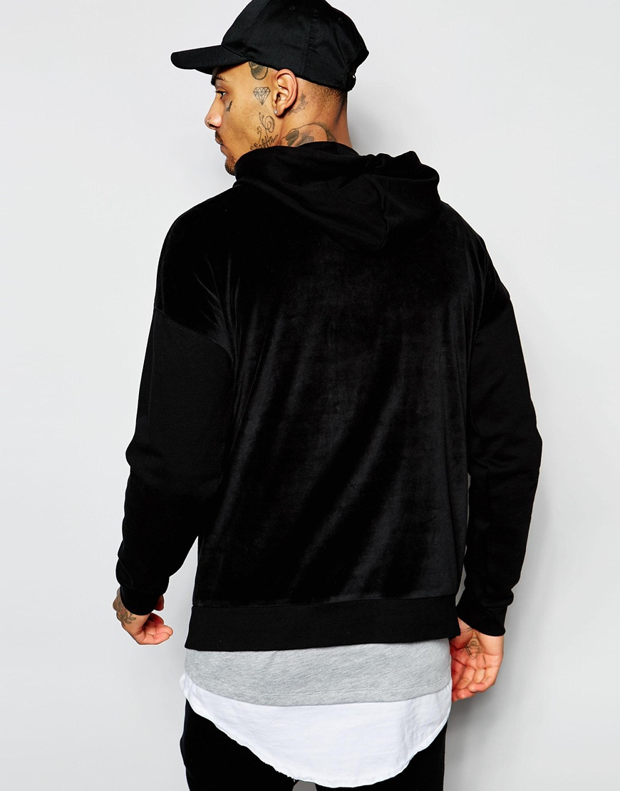 Asos Oversized Hoodie In Velour With Gold Zips in Black for Men | Lyst