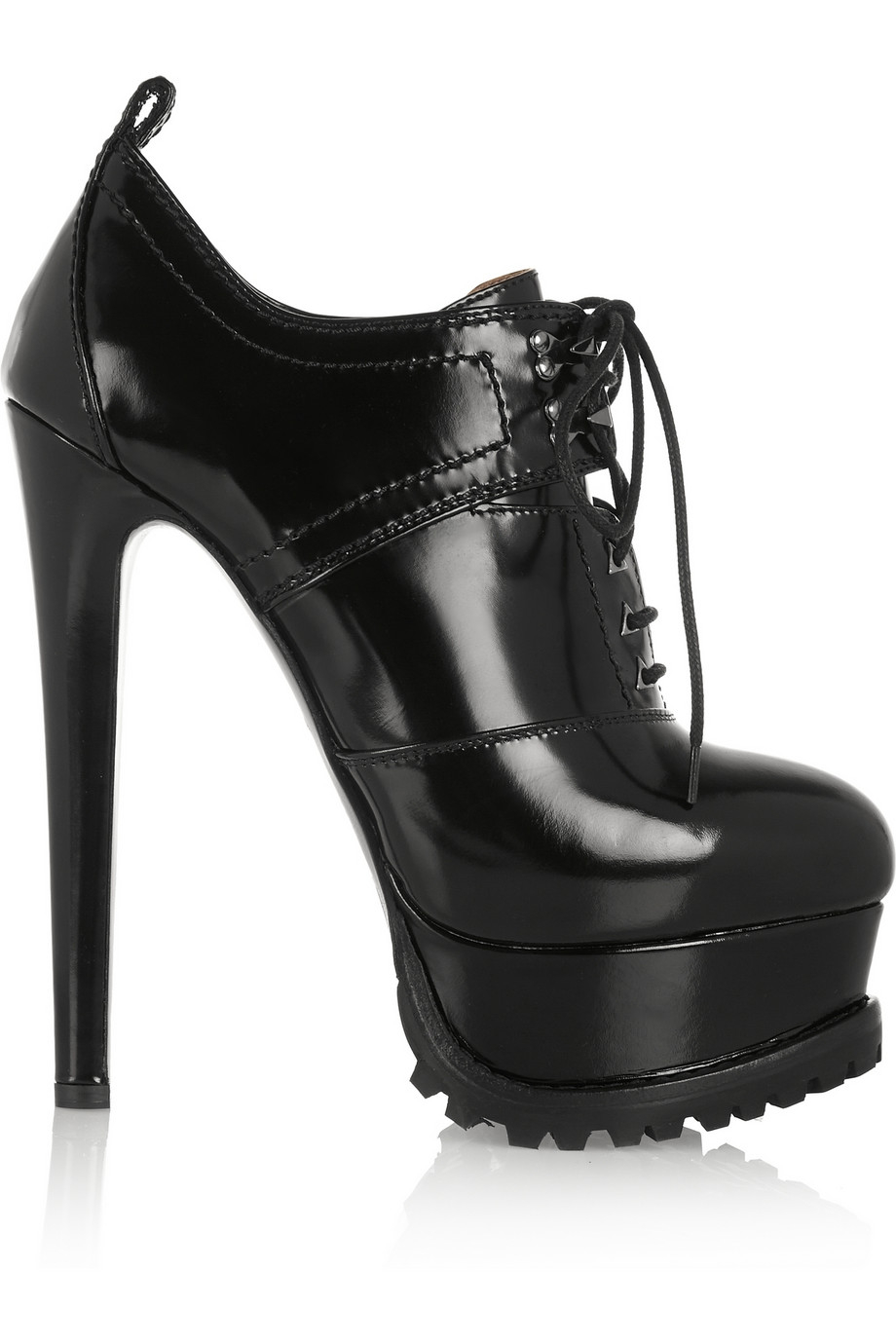 Alaïa Lace-Up Patent-Leather Ankle Boots in Black - Lyst