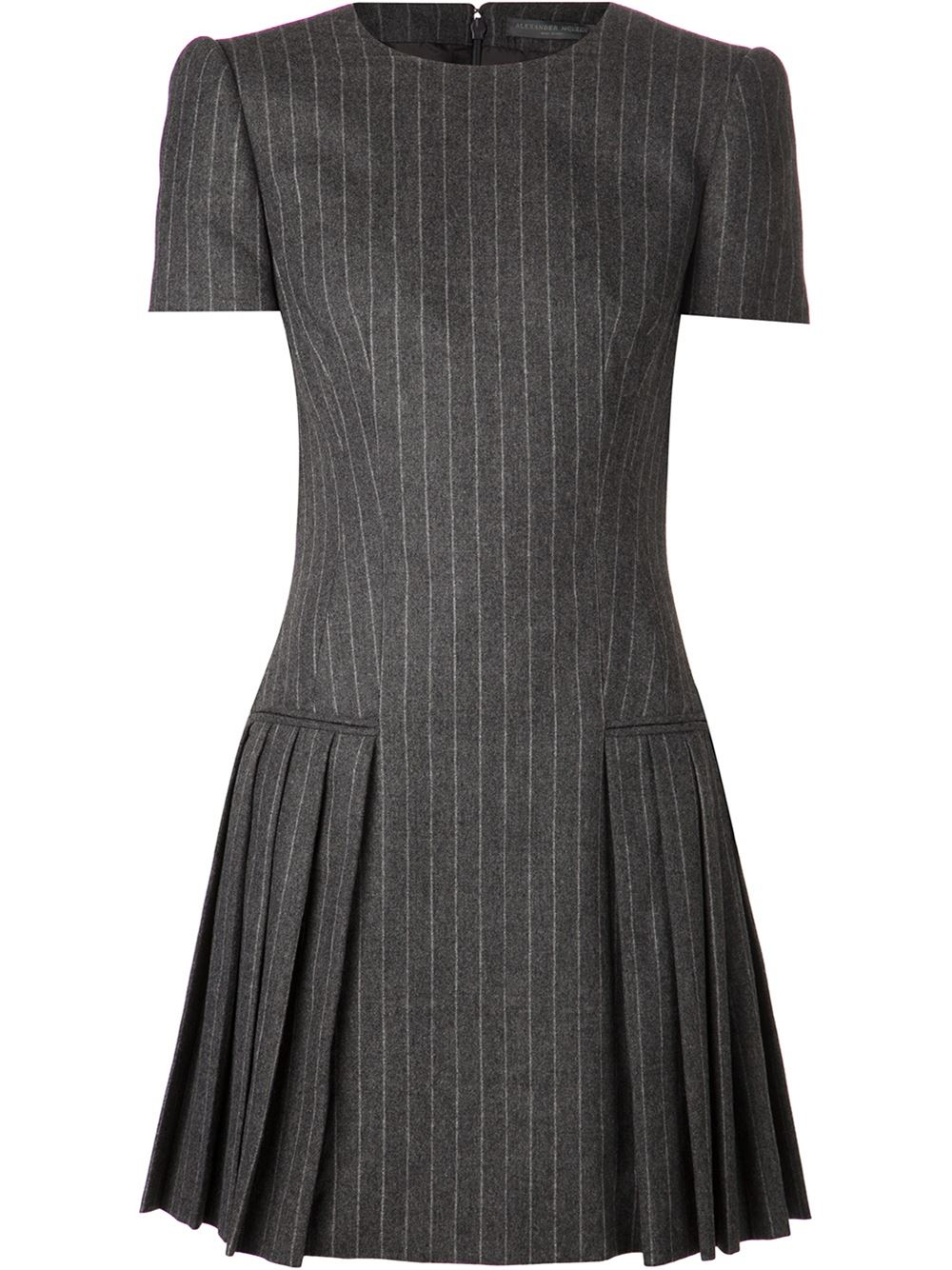 Alexander McQueen Pinstripe Pleated Dress in Grey (Gray) - Lyst