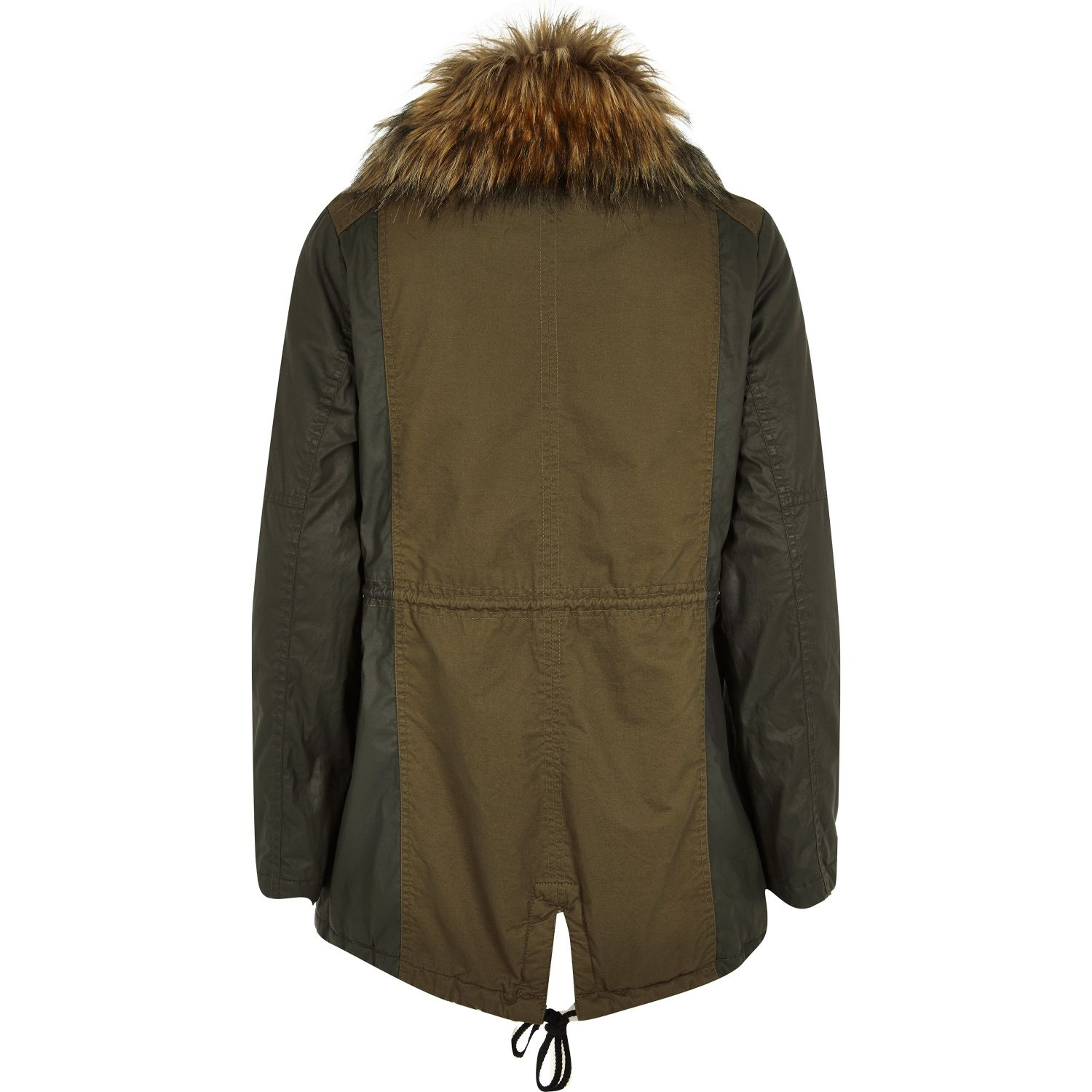 River island Khaki Faux Fur Lined Parka Coat in Khaki Lyst