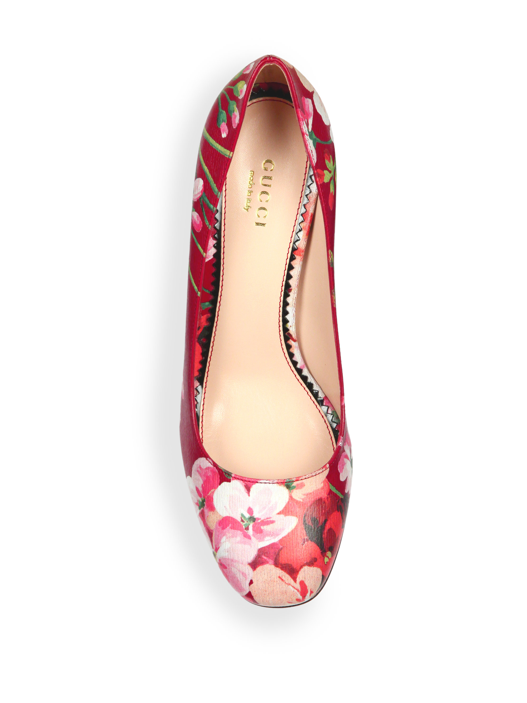 Gucci Marine Floral Leather Pumps in Pink - Lyst