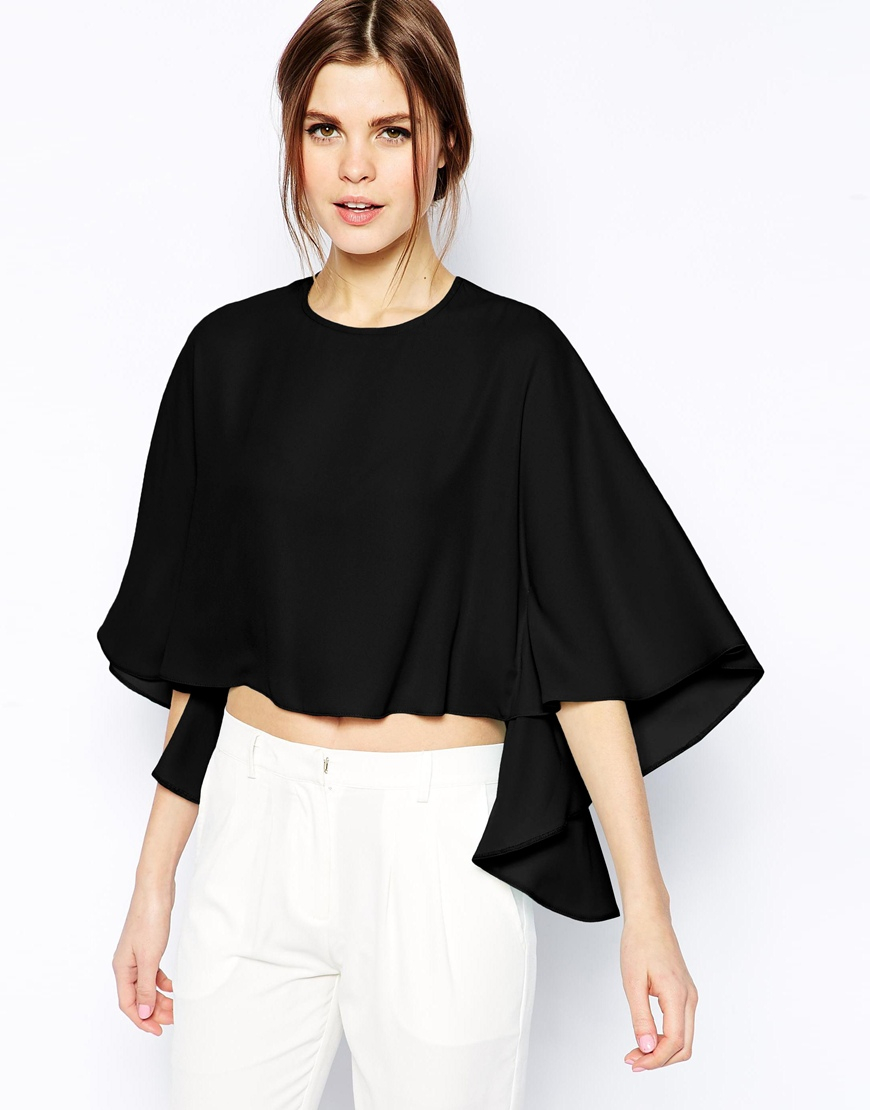 Lyst - Asos Cape Sleeve Boxy Crop Top in Black