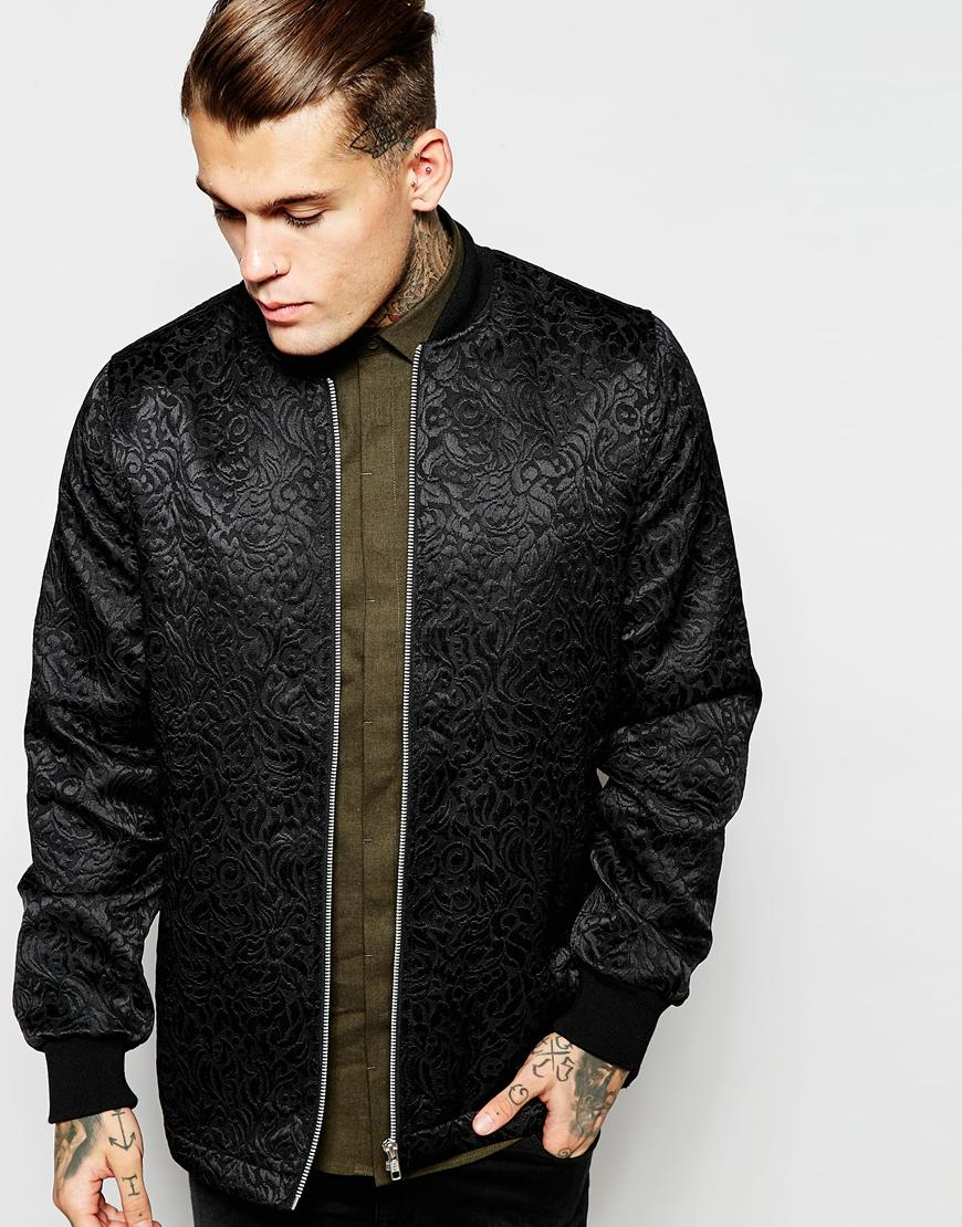 ASOS Synthetic Bomber Jacket With Floral Embroidery in Black for Men Lyst