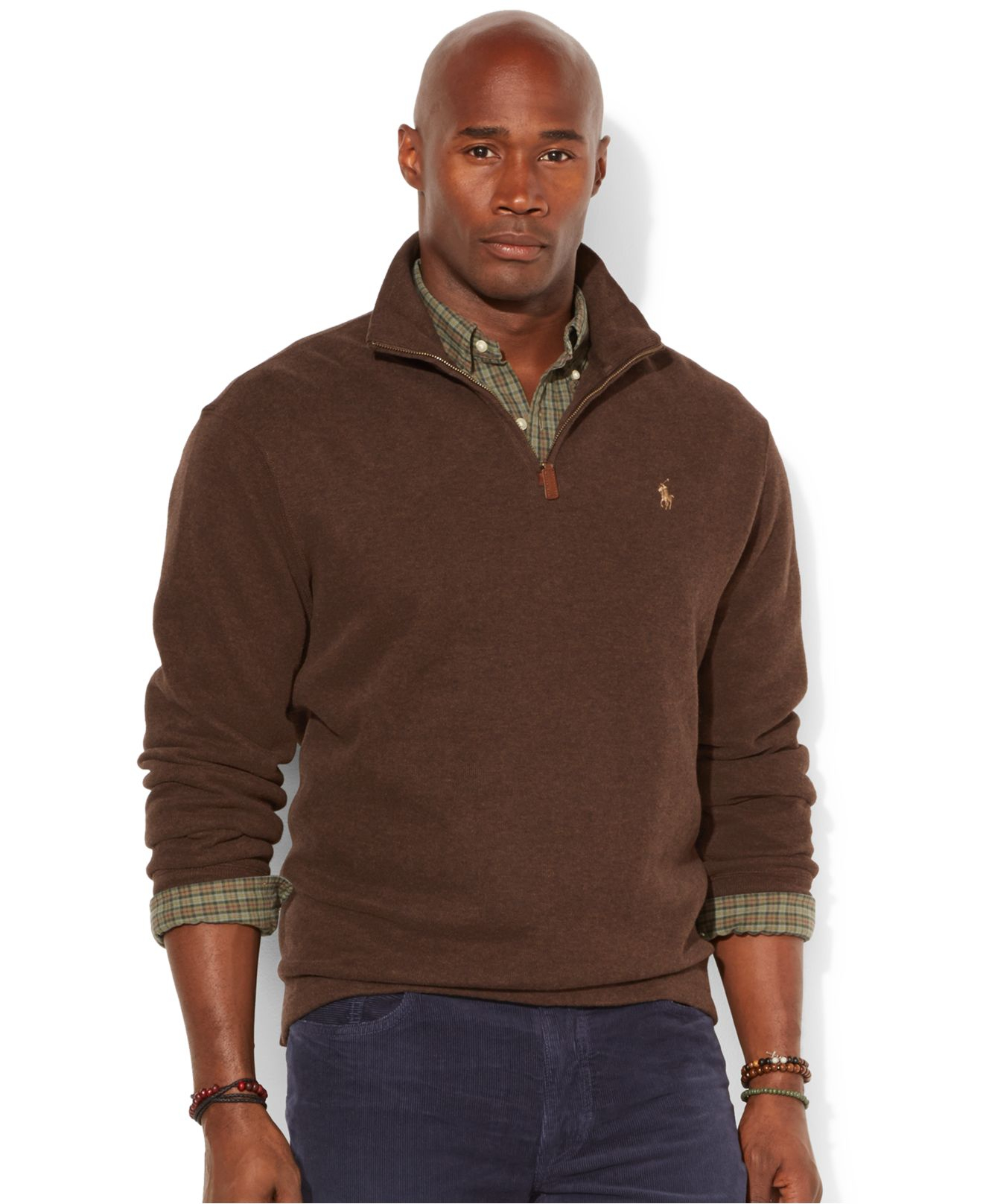 Polo Ralph Lauren Big And Tall Half-Zip French-Rib Sweater in Brown for ...