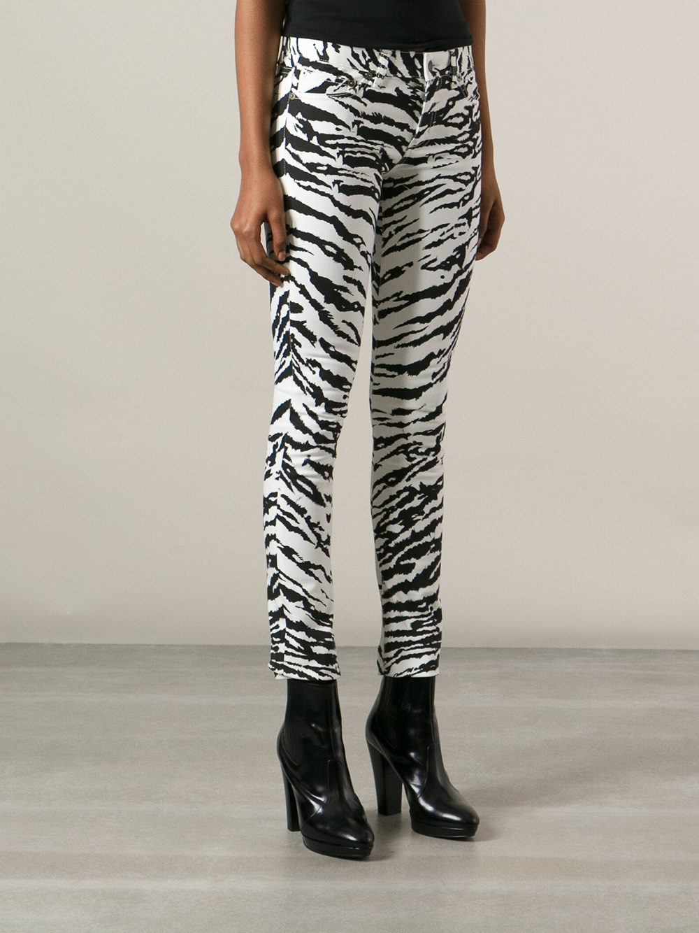 Saint Laurent Zebra Print Skinny Jean in White (Black) - Lyst