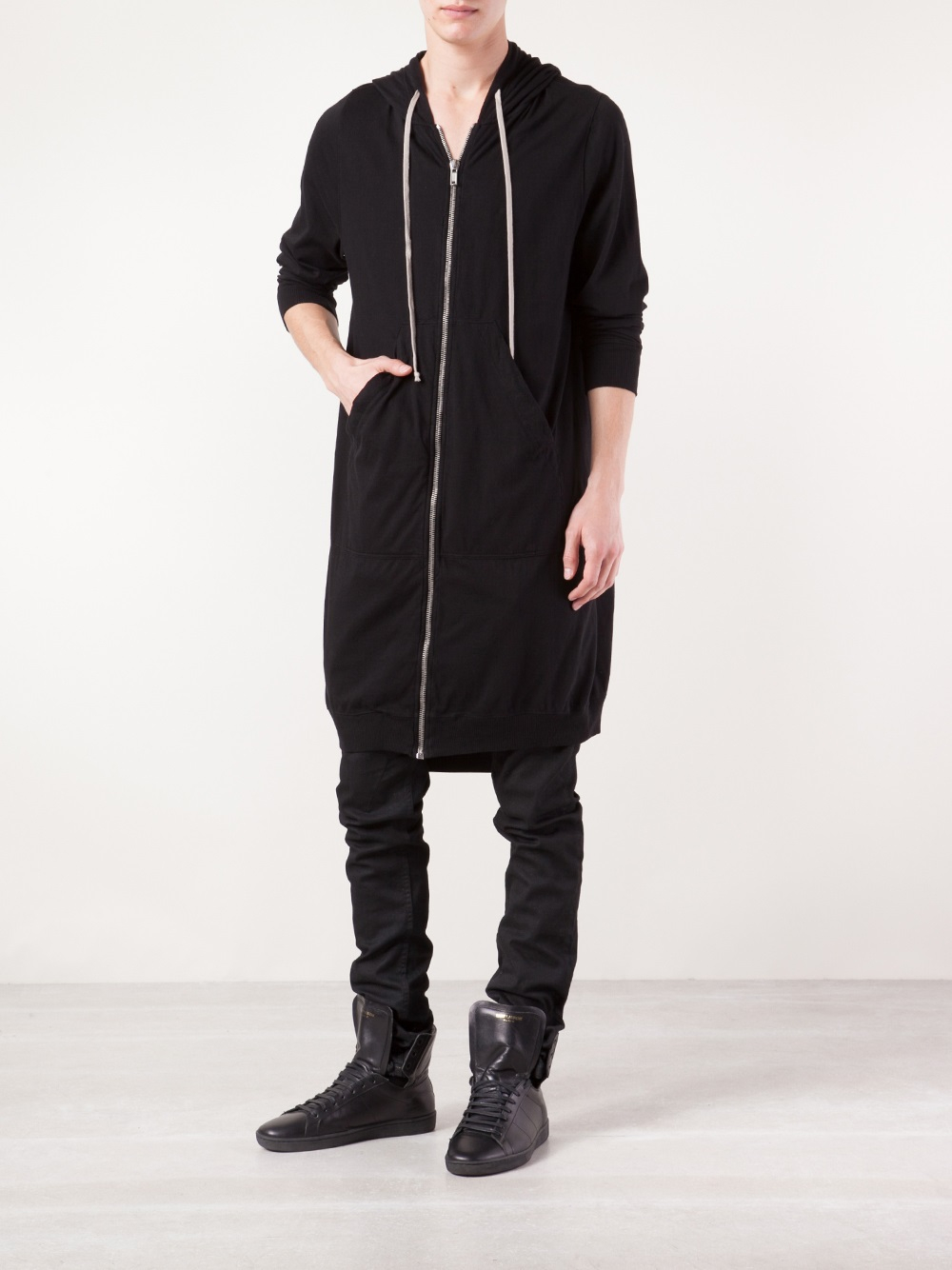 mens black long hoodie