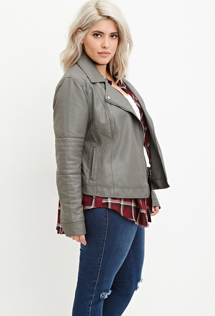 Forever 21 Plus Size Faux Leather Moto Jacket in Gray - Lyst