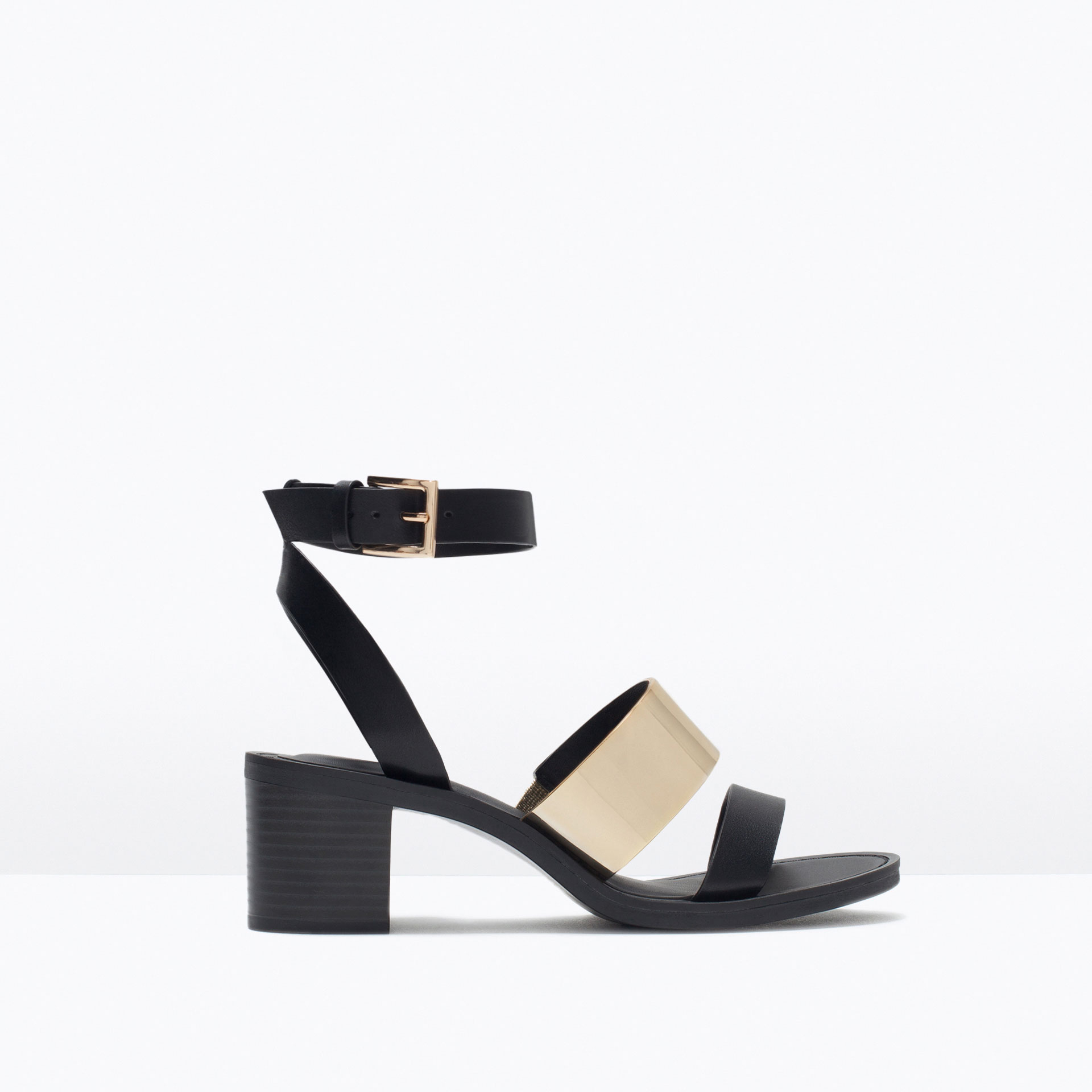  Zara  Block Heel Sandals  With Metallic Detail in Black Lyst