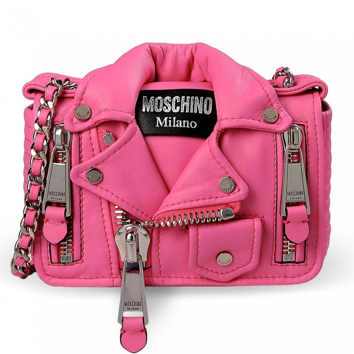 Moschino Mini Leather Jacket Bag By Jeremy Scott in Pink (FUXIA) | Lyst