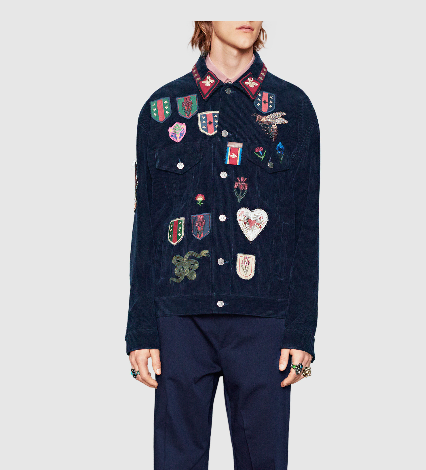 gucci corduroy jacket with buttons embroidery