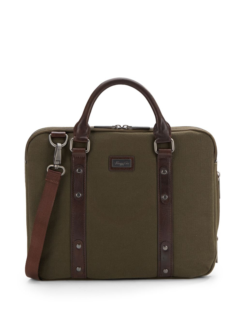Cole LeatherTrimmed Canvas Soft Briefcase in Green for Men Lyst