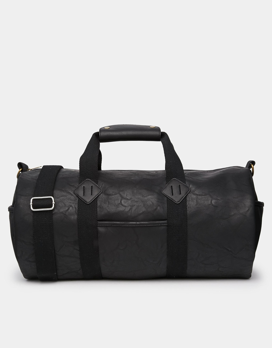 Download ASOS Gym Barrel Bag In Black Faux Leather for Men - Lyst
