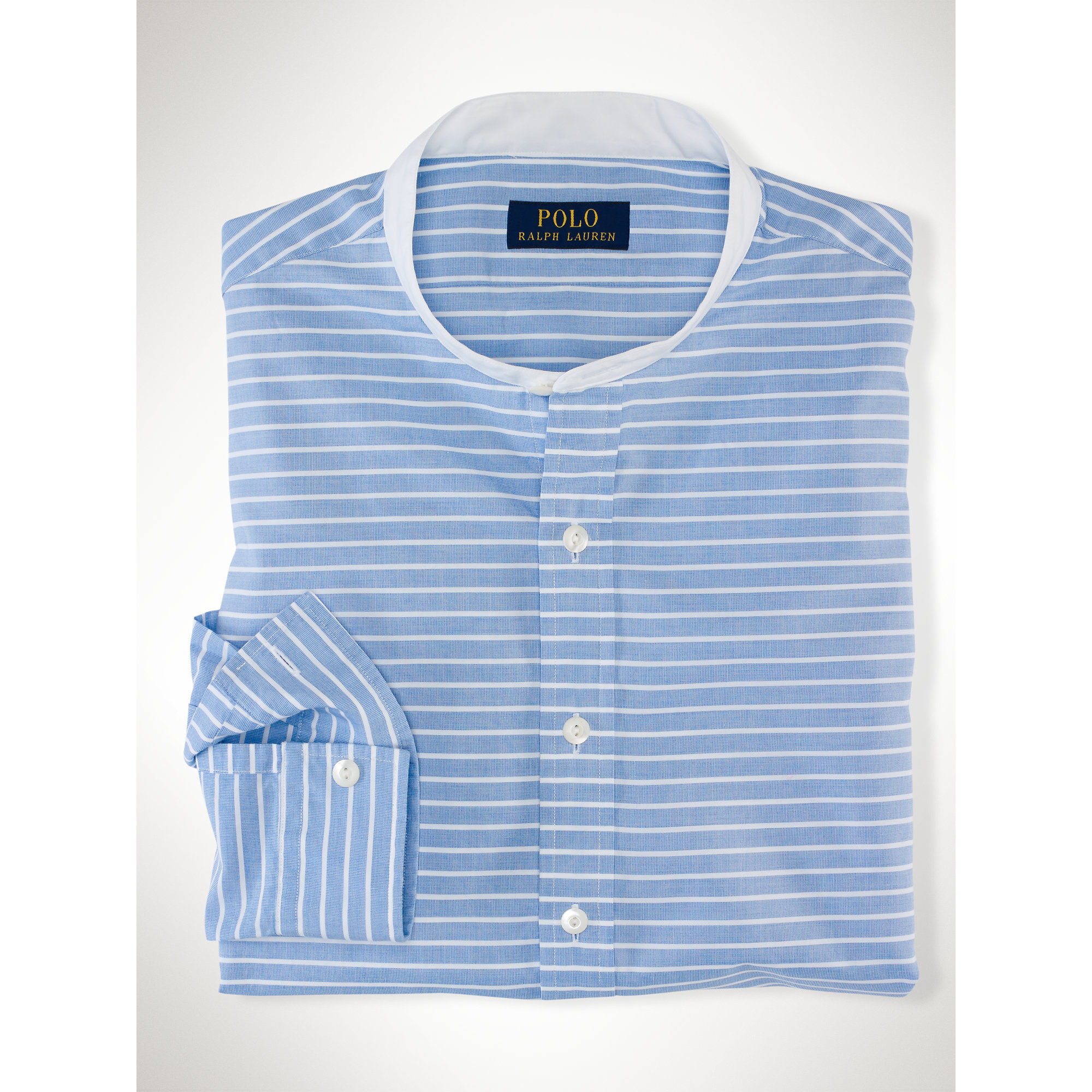 Ralph lauren Striped BandCollar Shirt in Blue for Men Lyst