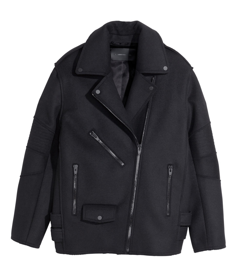 H M Biker Jacket In A Wool Blend In Black Lyst H M Biker Jacket In A Wool Blend In Black Lyst