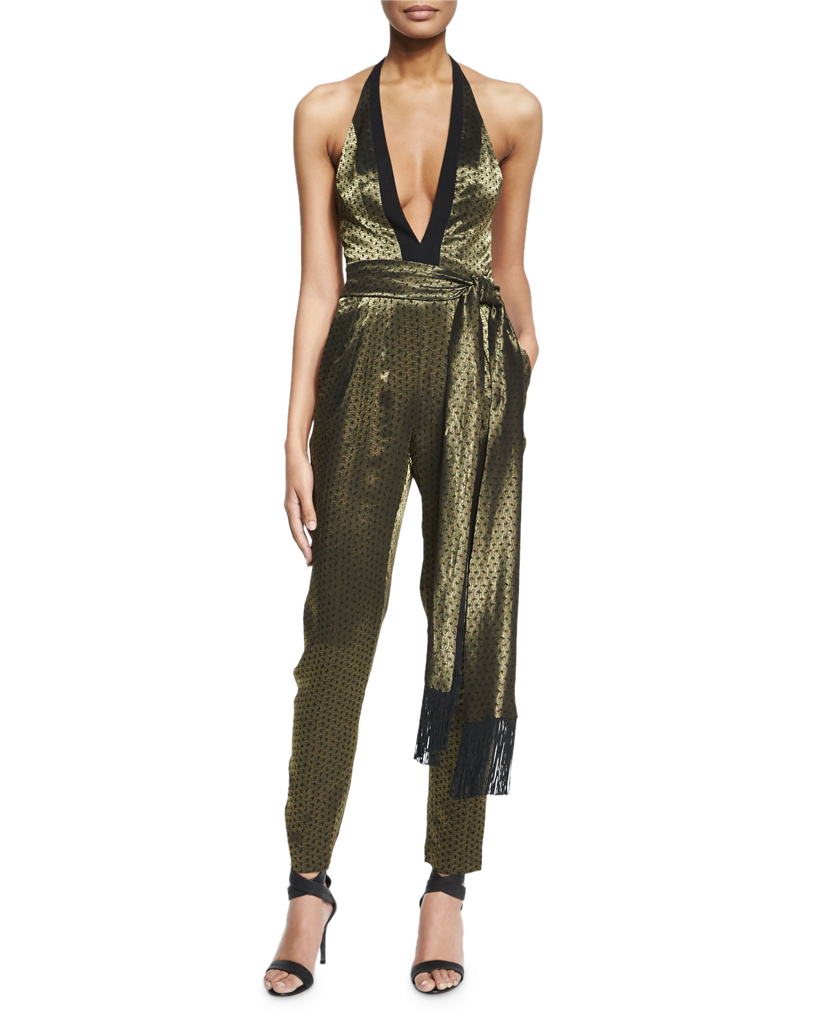 green metallic jumpsuit