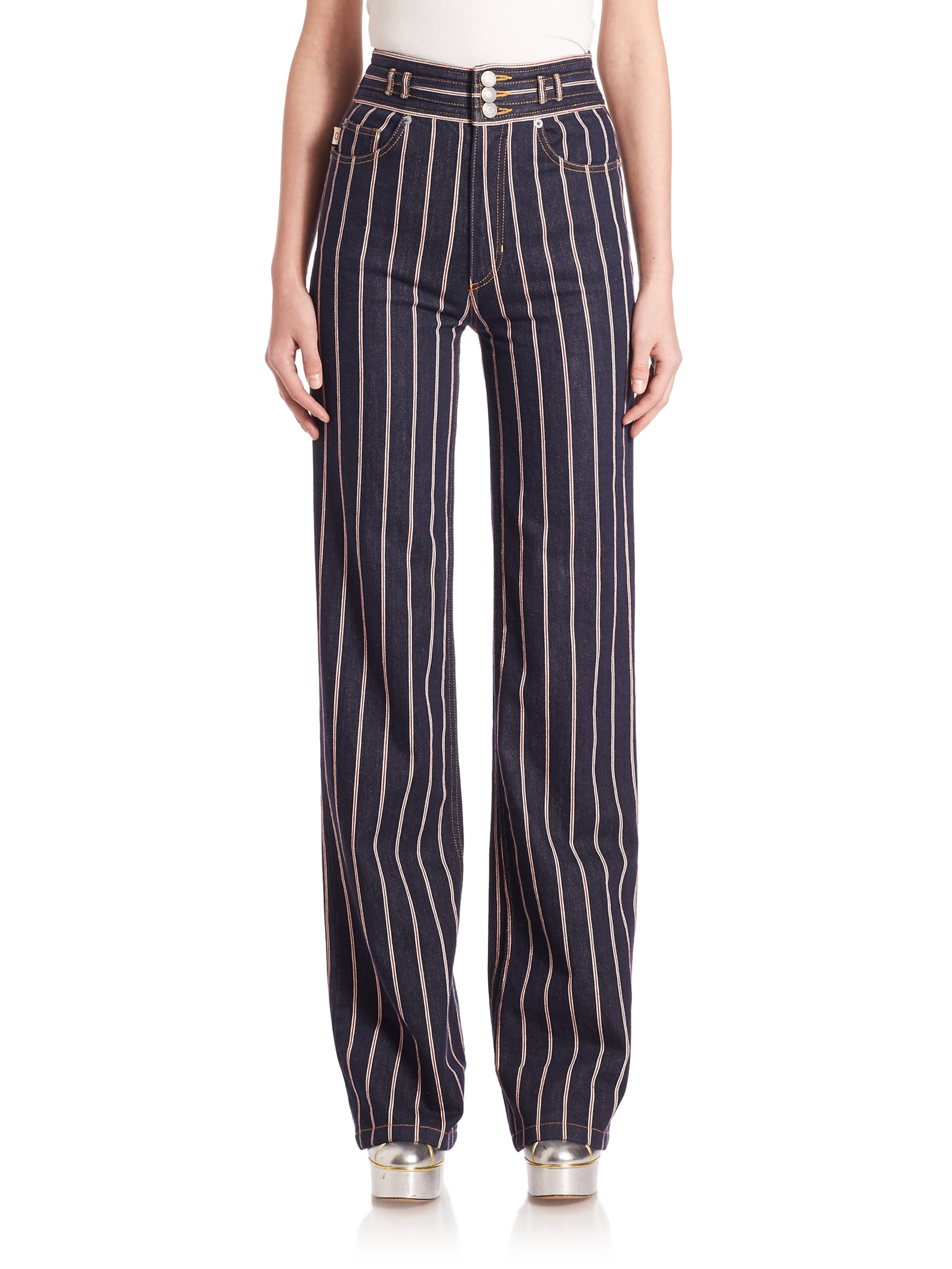 Marc Jacobs Striped High-rise Wide-leg Jeans | Lyst