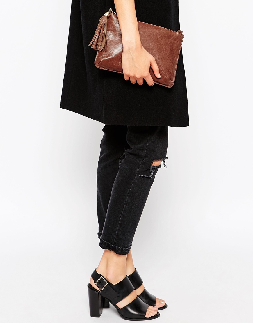Urbancode Leather Clutch Bag With Optional Shoulder Strap in Brown - Lyst