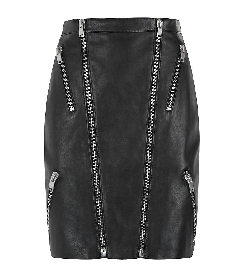 Saint laurent Zipped Leather Mini Skirt in Black | Lyst