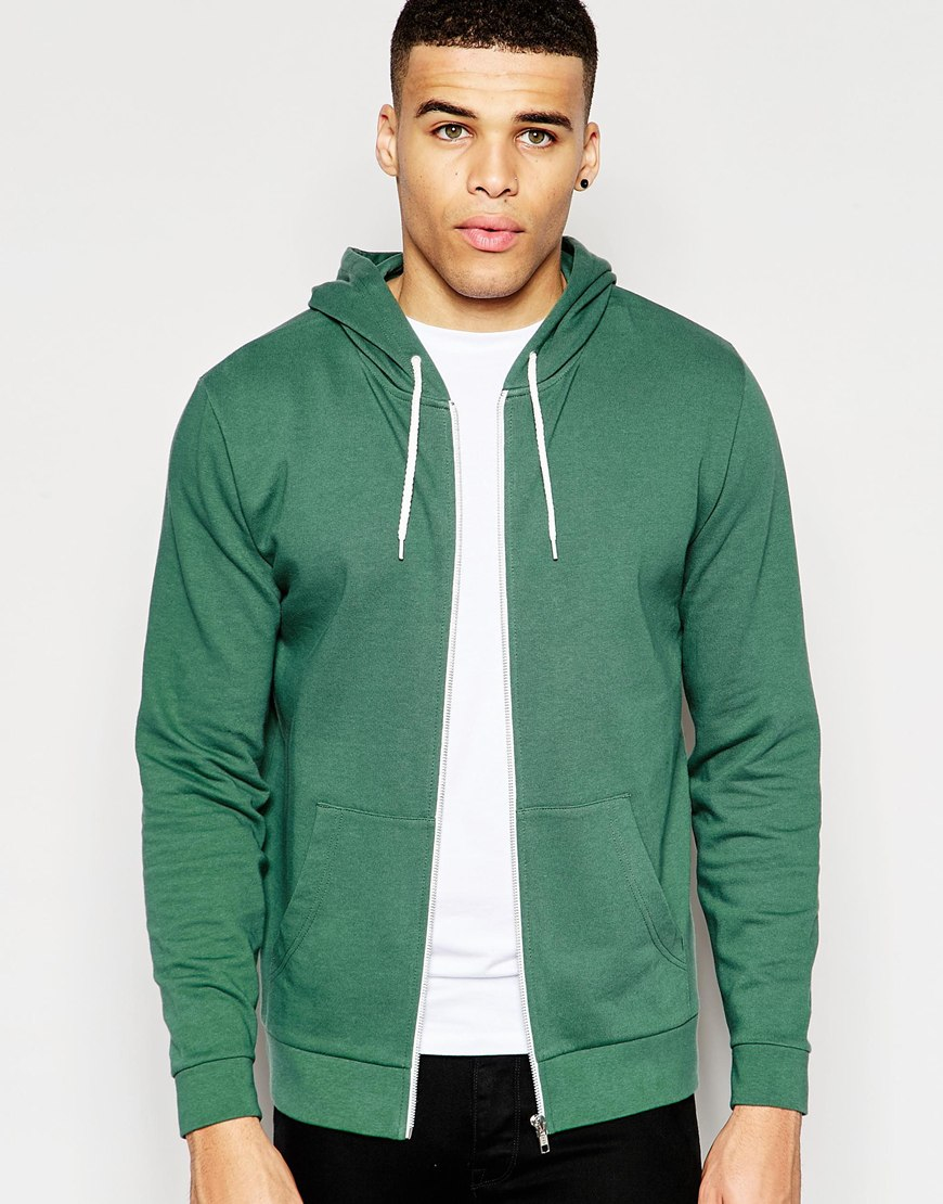 ASOS Zip Up Hoodie In Green for Men | Lyst