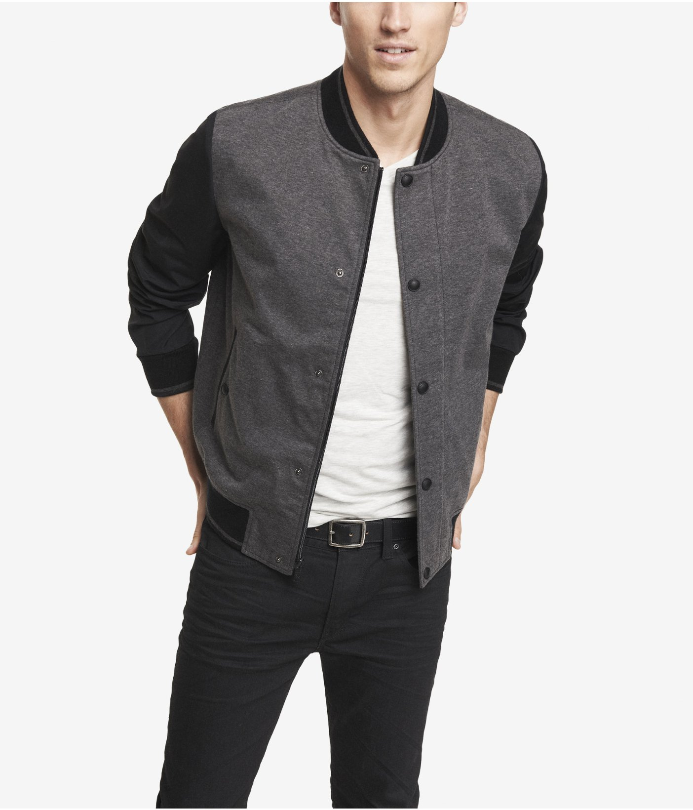 Express Mixed Fabric Baseball Jacket in Gray for Men | Lyst