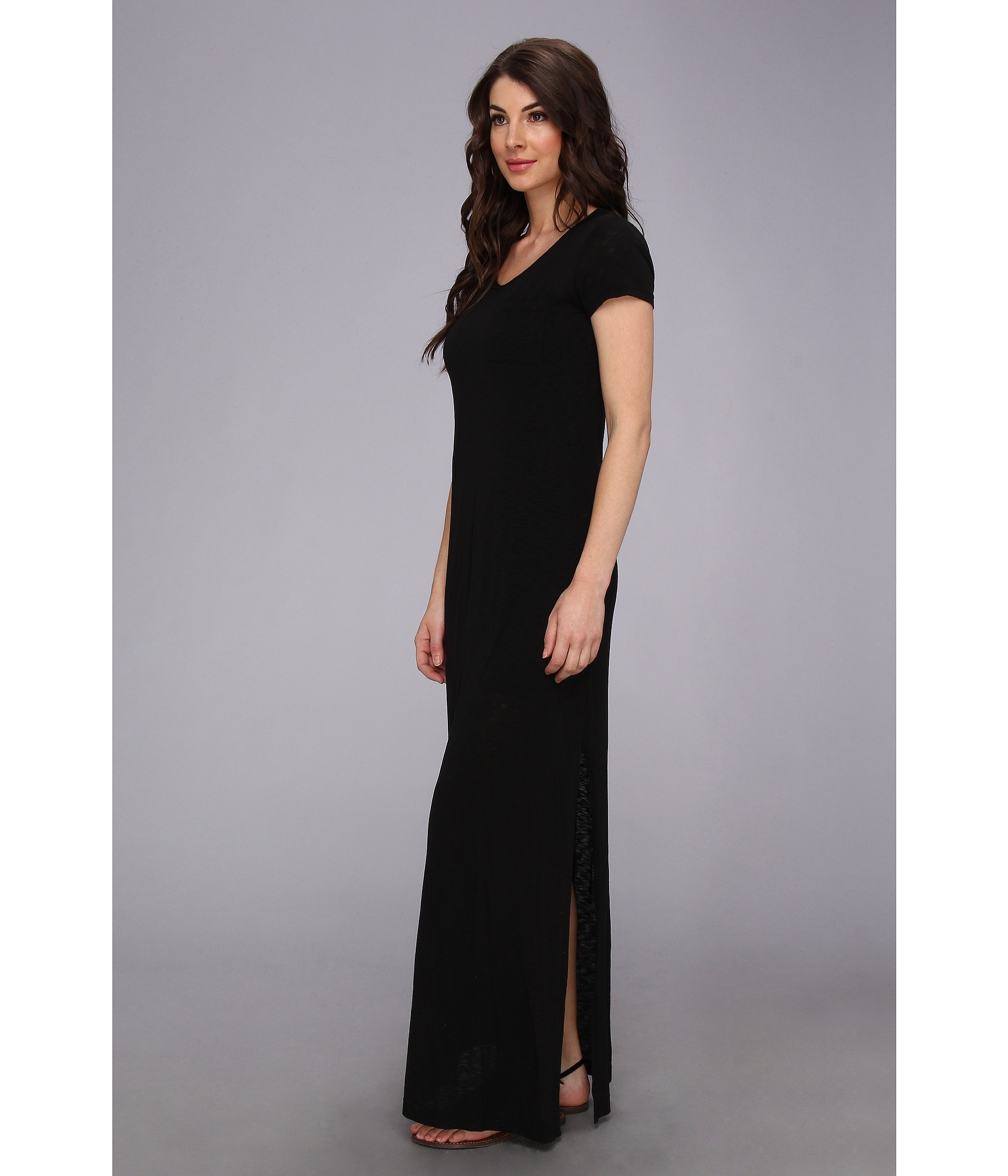 Splendid Tshirt Maxi Dress with Side Slit in Black Lyst