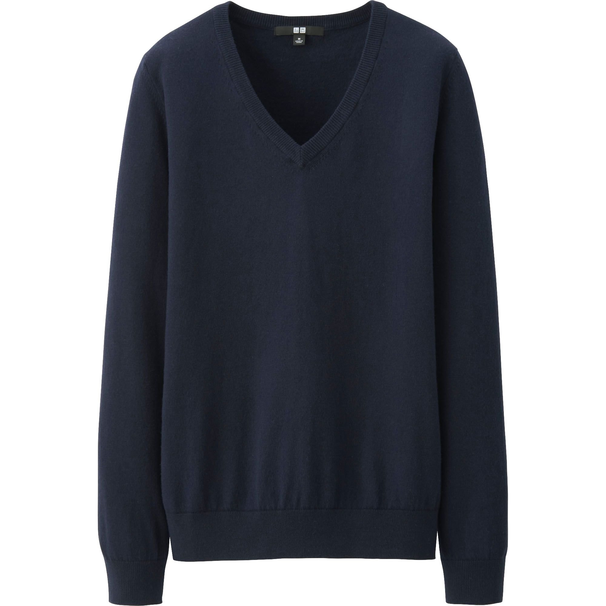 Uniqlo Women Cotton Cashmere V Neck Sweater in Blue (NAVY) | Lyst