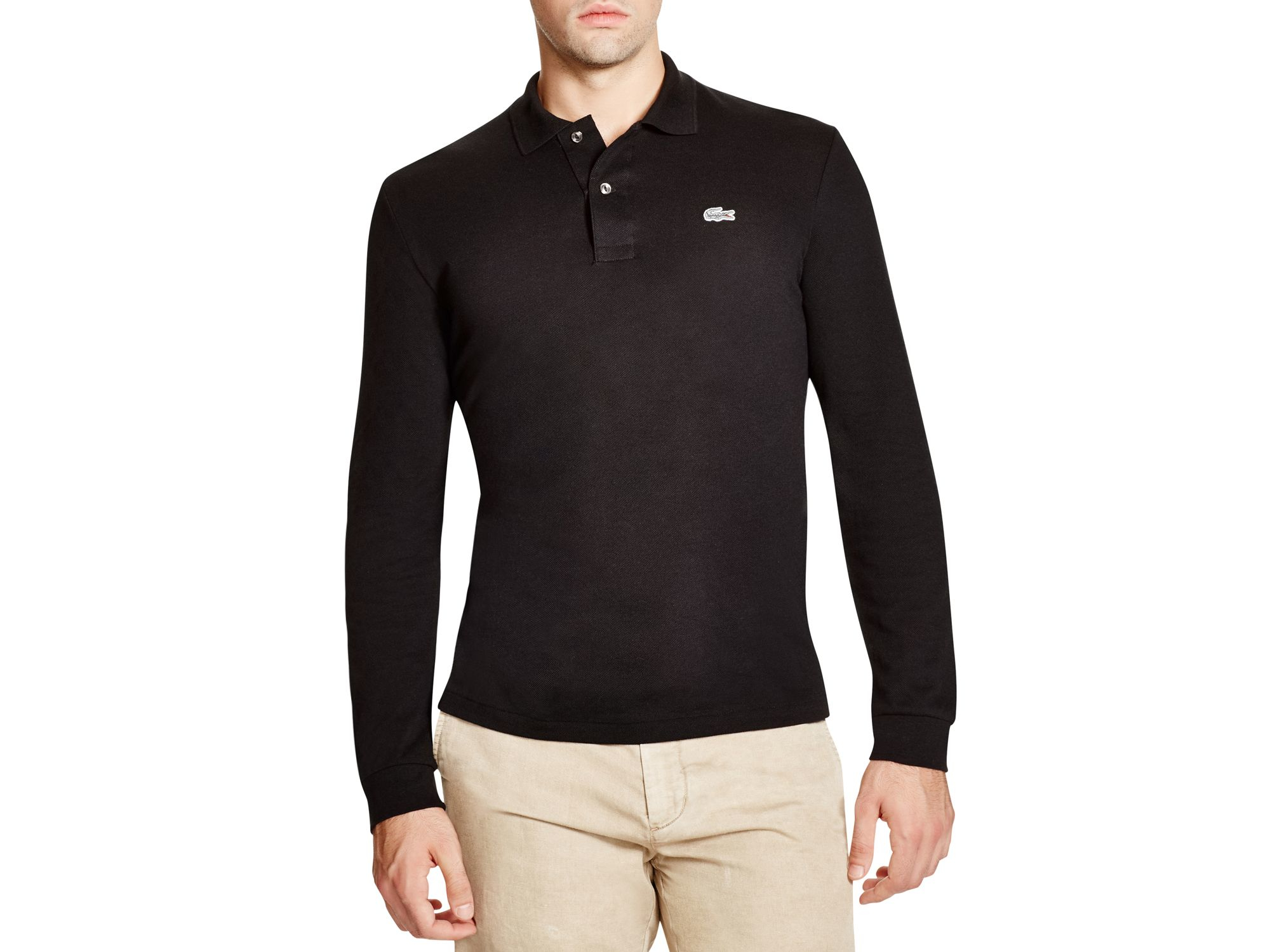 Lacoste Cotton Stretch Long Sleeve Slim Fit Polo in Black for Men Lyst