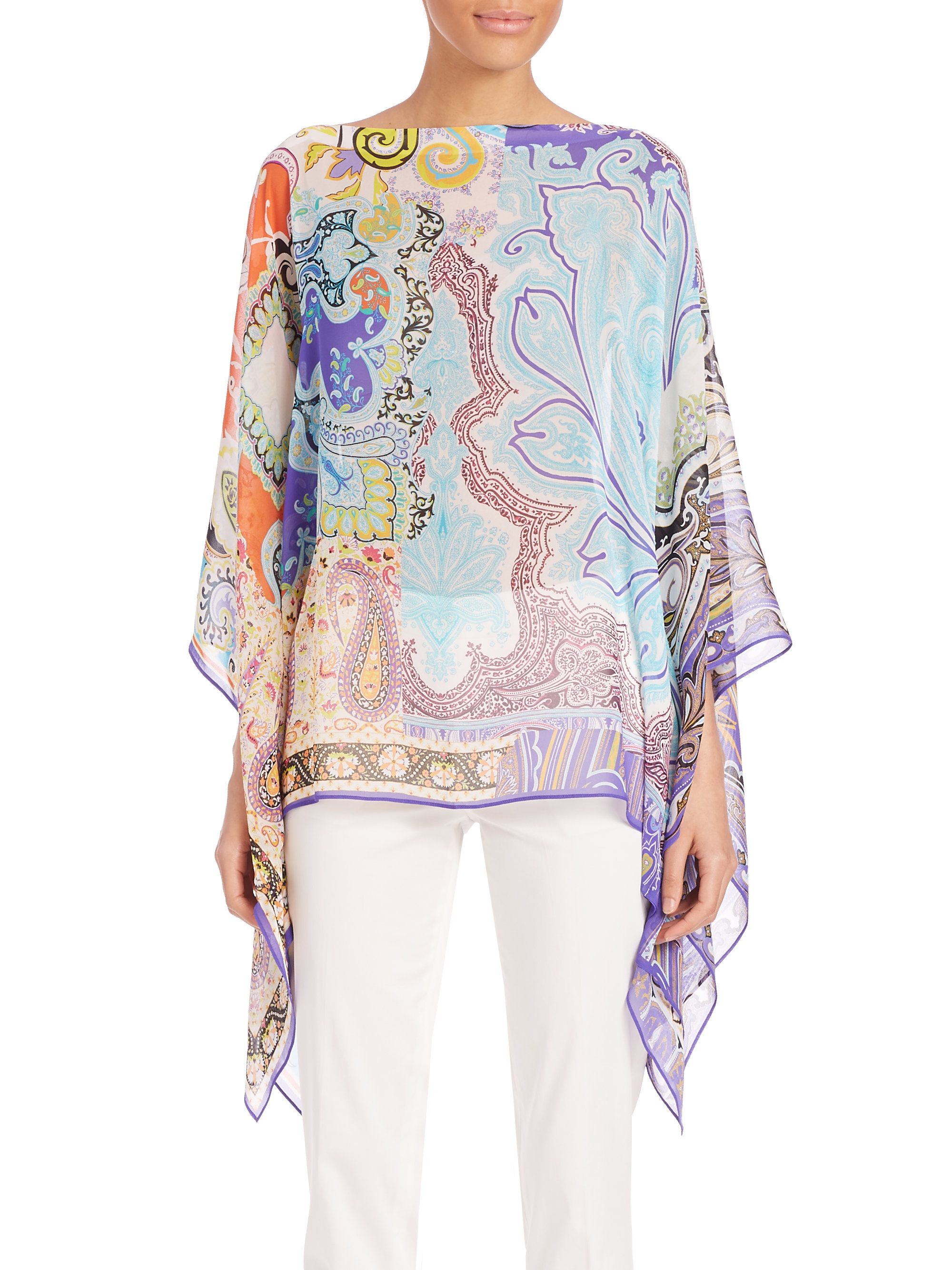 Lyst - Etro Silk Paisley-print Poncho Top