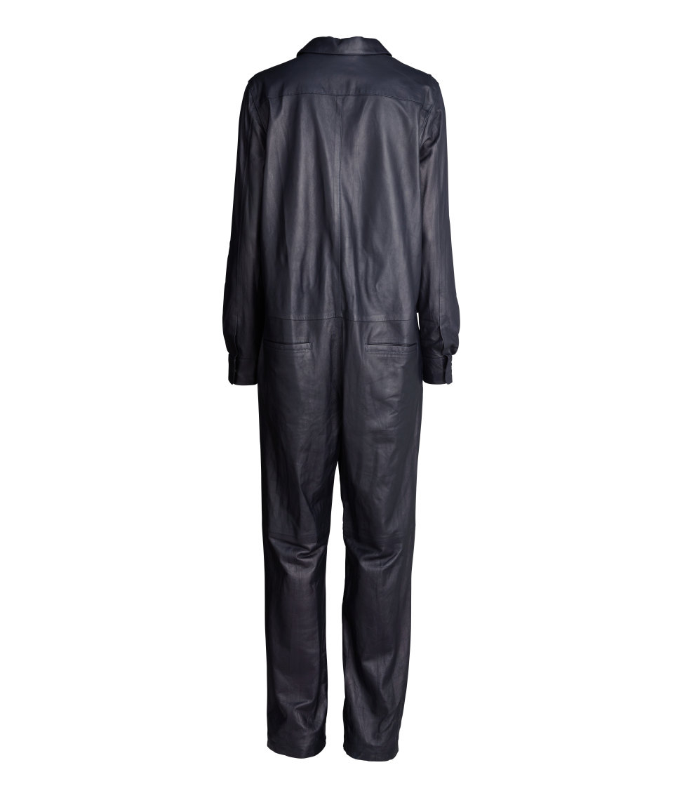 H\u0026M Leather Jumpsuit in Dark Blue (Blue 