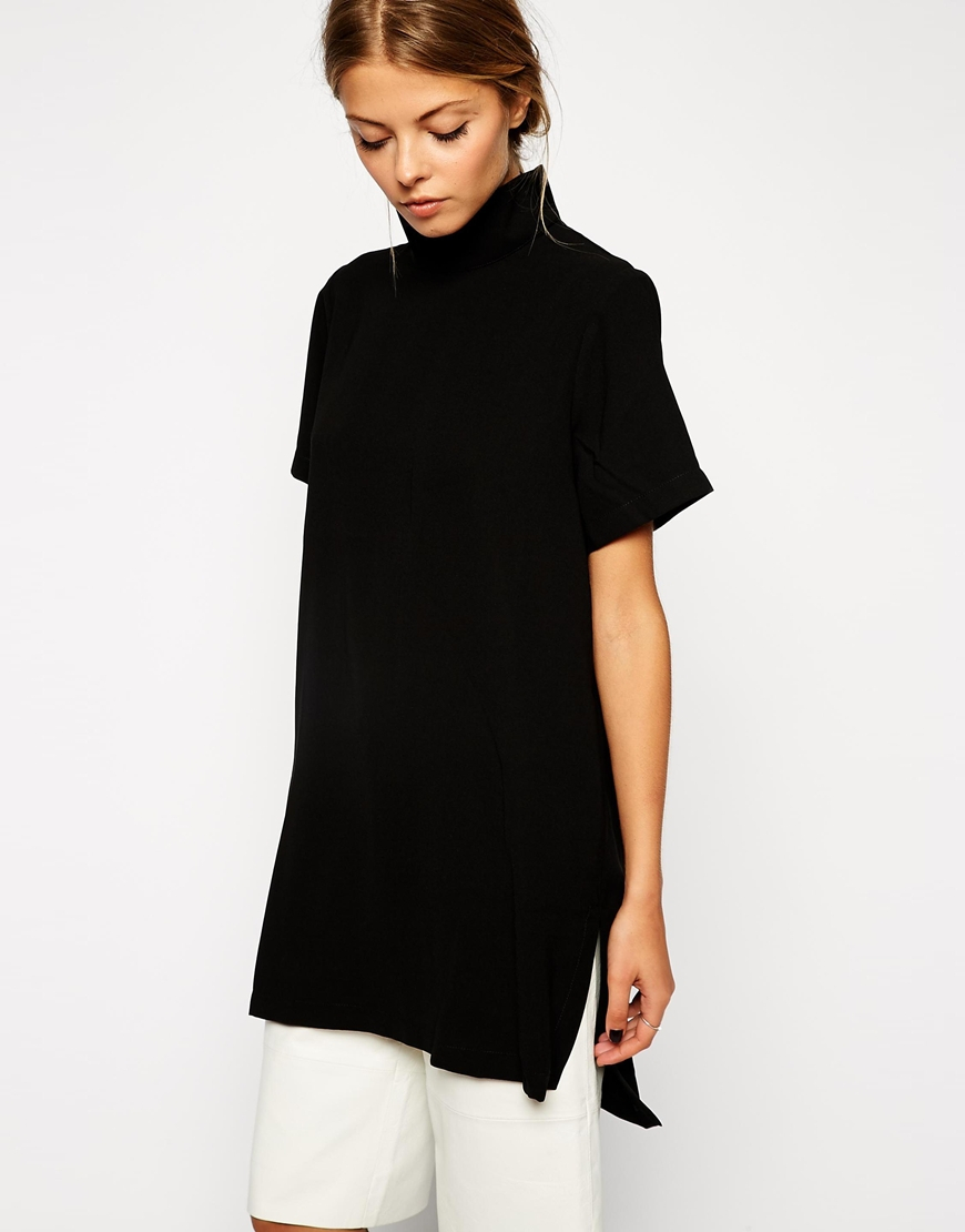 asos longline high neck tunic top in black lyst asos longline high neck tunic top in black lyst