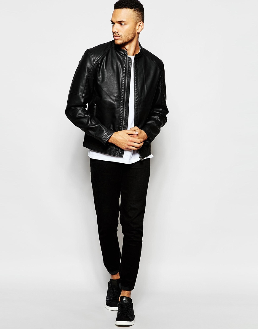 Jack & Jones Faux Leather Jacket in Black for Men | Lyst