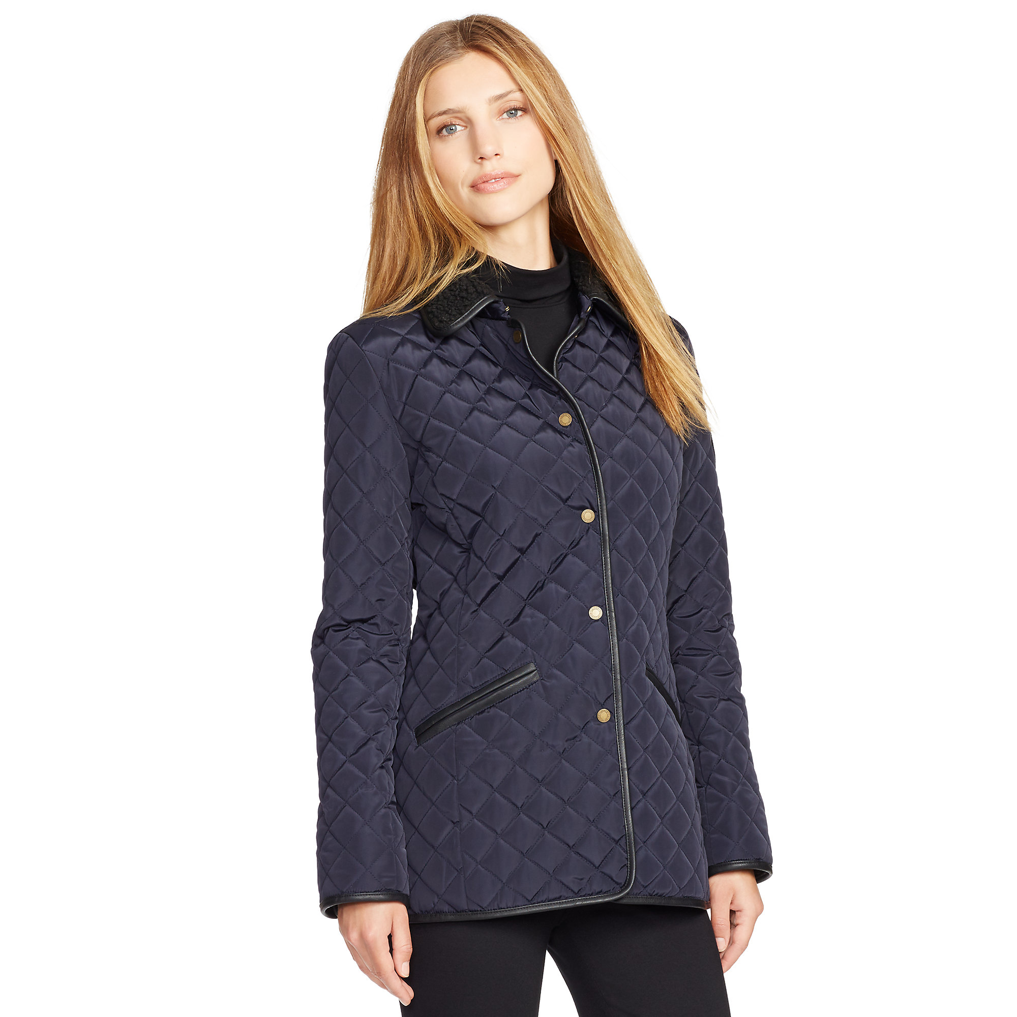 Lyst Ralph Lauren Faux Shearling Quilted Jacket In Blue Gallery