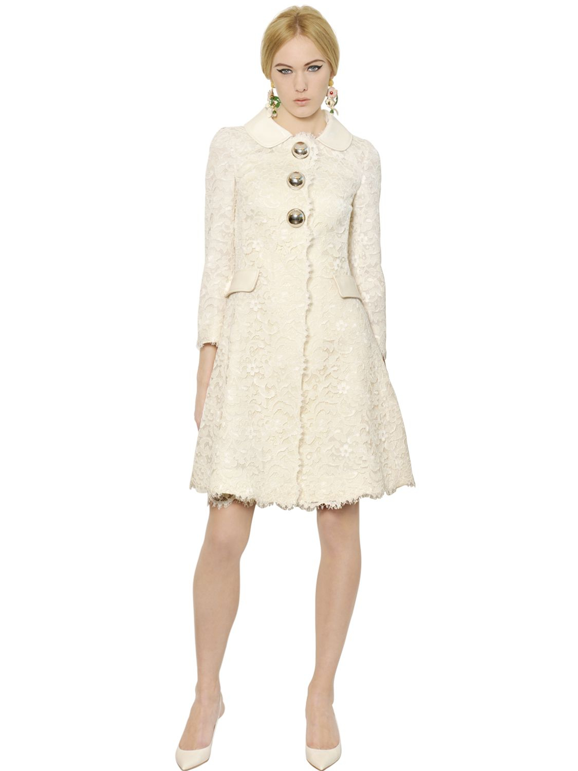 Dolce & gabbana Cotton Lace Coat in White | Lyst