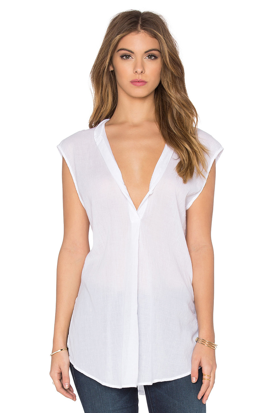 Enza Costa Sleeveless Henley Tunic Top in White - Lyst