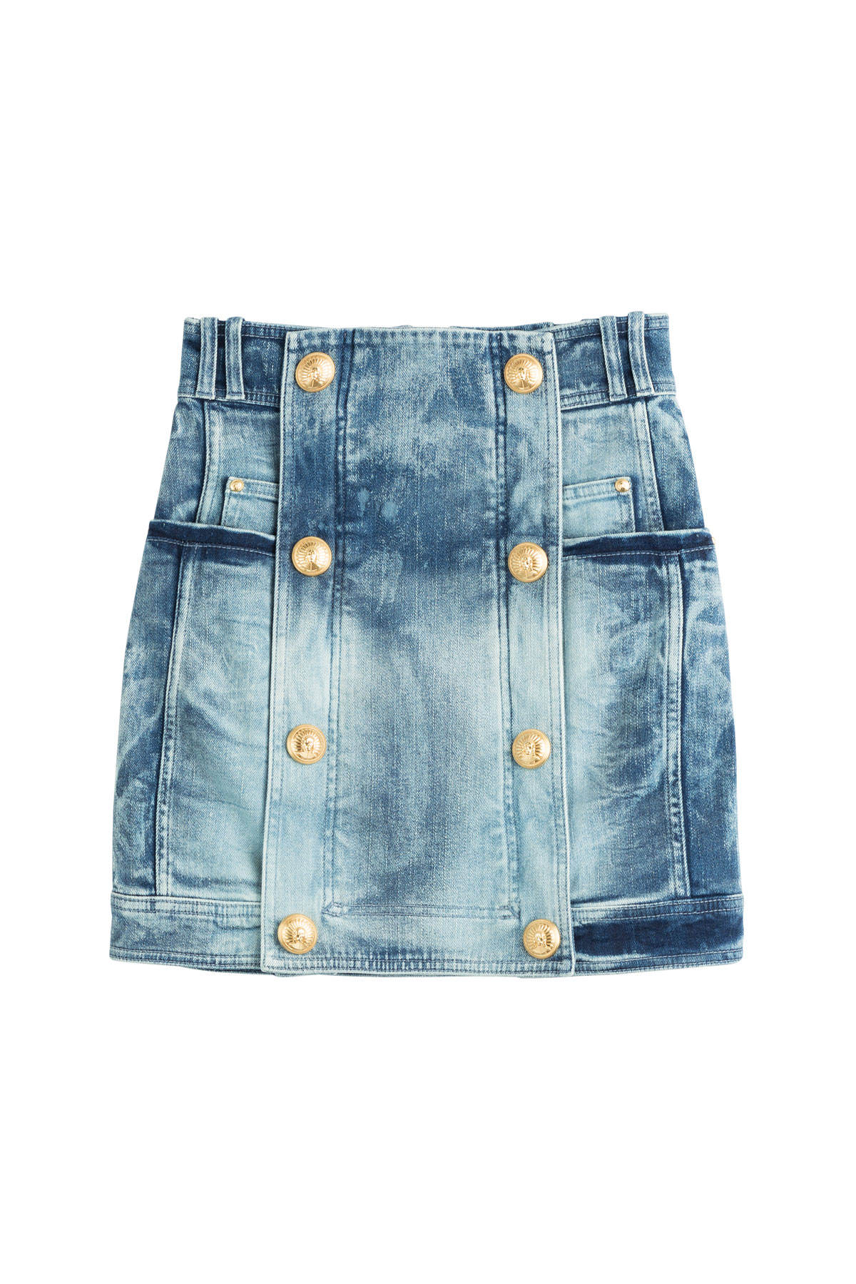 Lyst - Balmain Denim Skirt With Gold-Tone Buttons in Blue