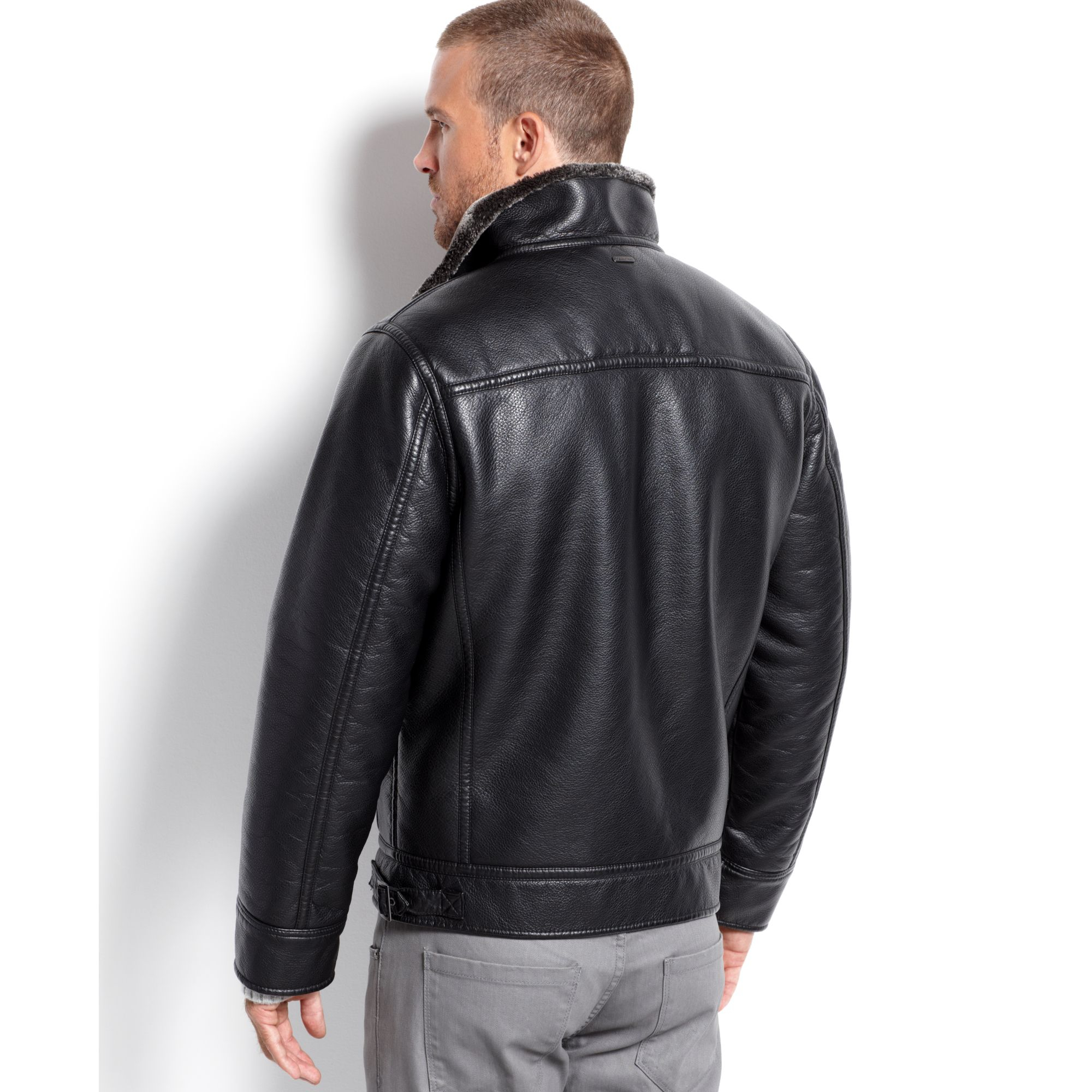 calvin klein faux shearling moto jacket