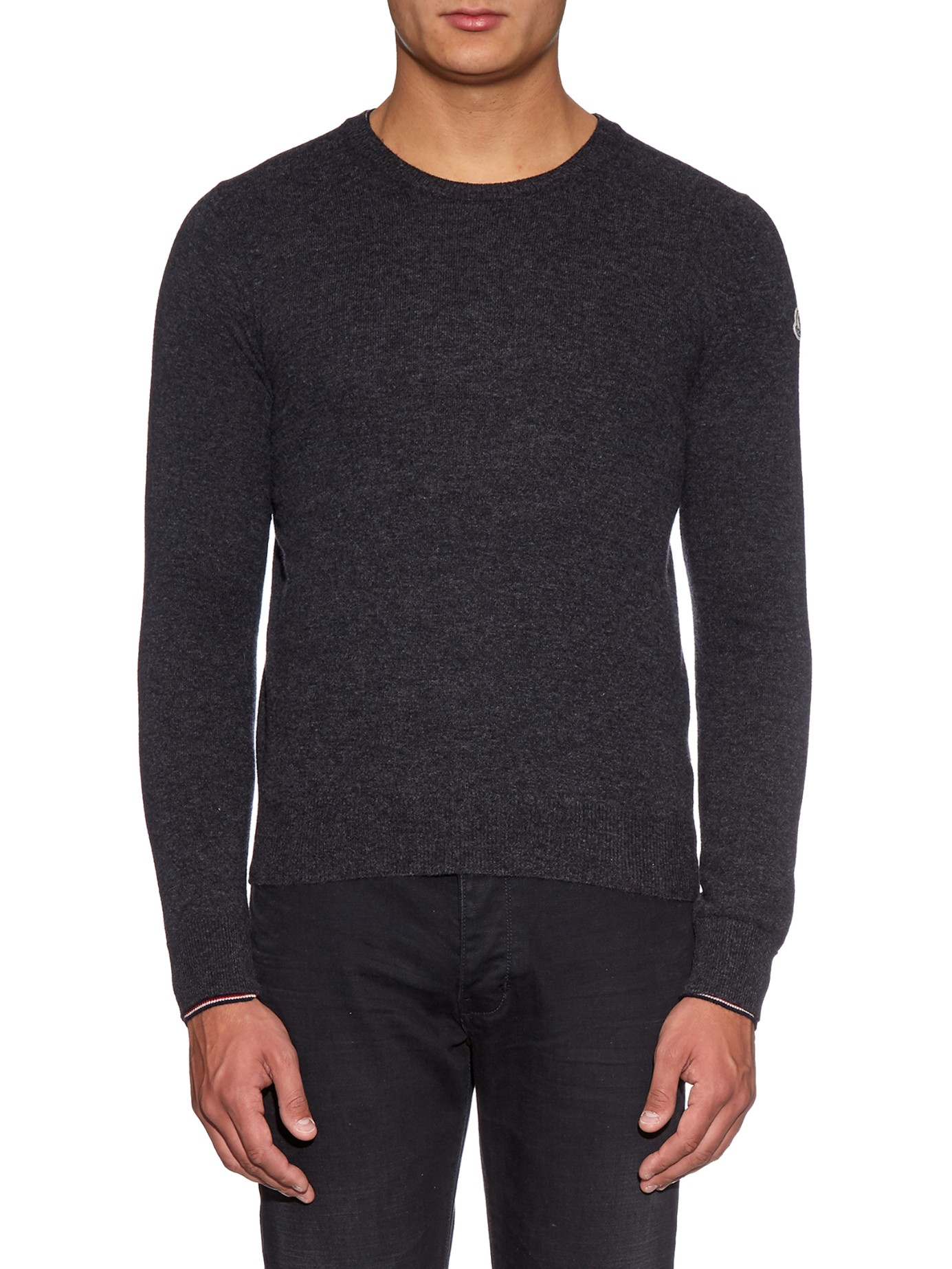 Moncler Crew-neck Wool Sweater in Charcoal (Gray) for Men - Lyst