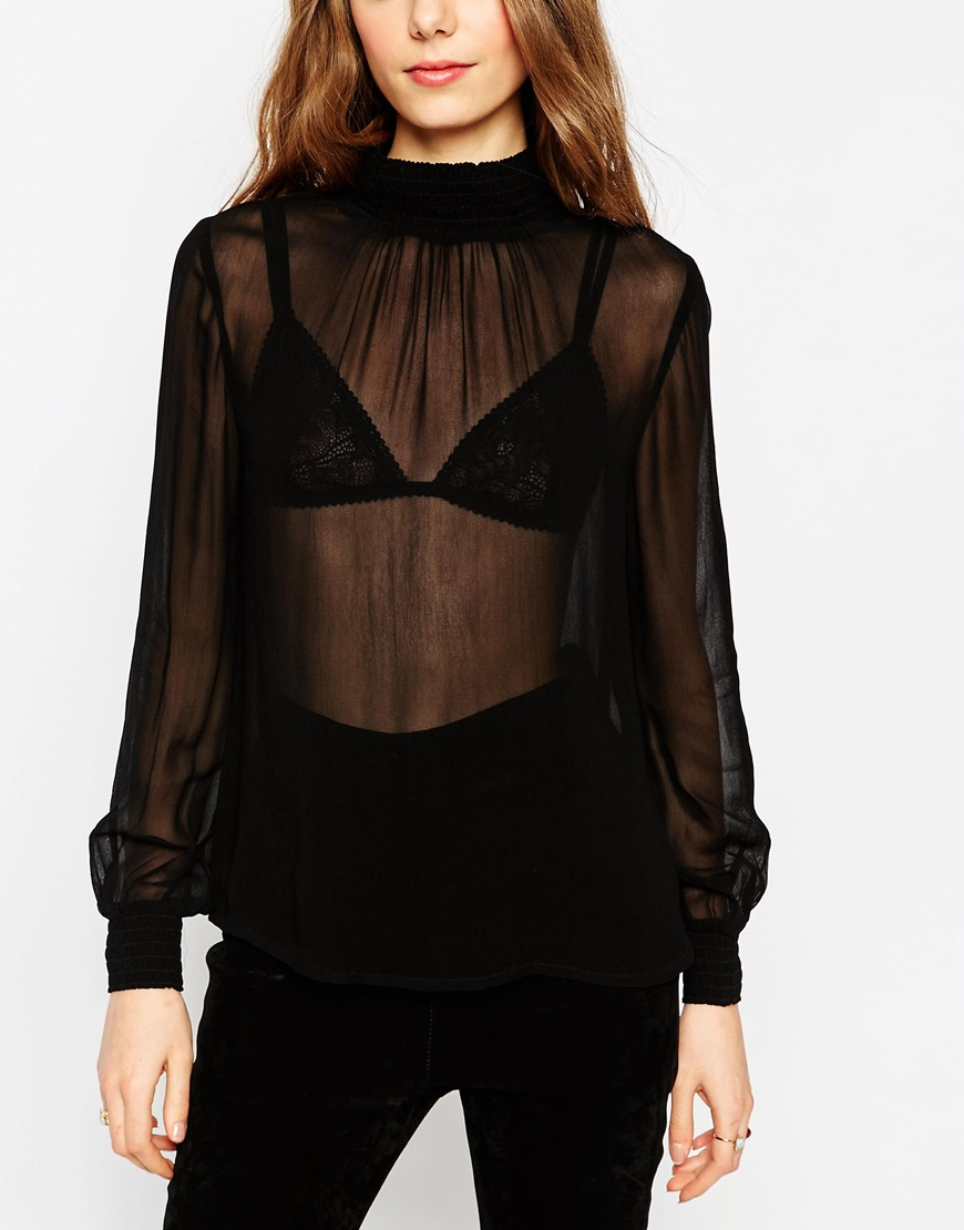 sheer black high neck top