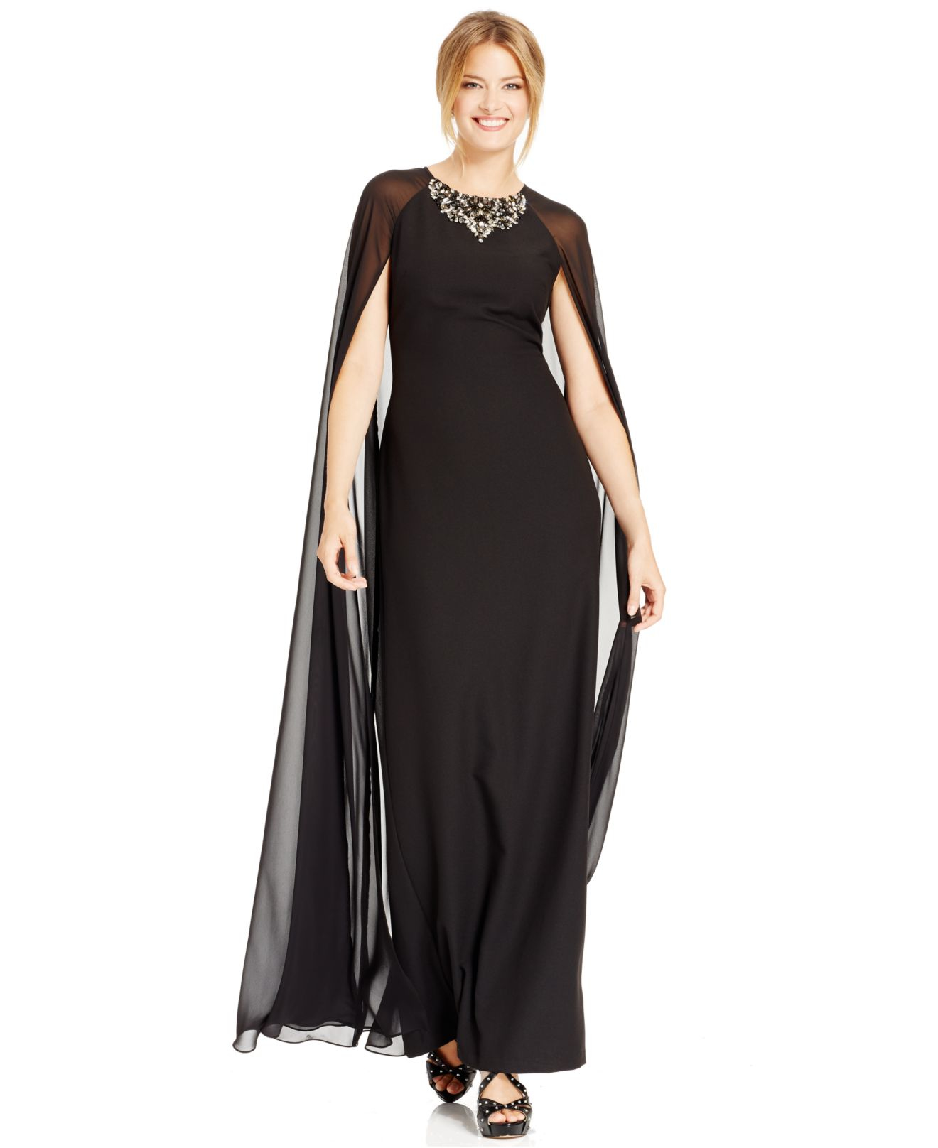 Chiffon Gown Black lyst vince camuto jeweled chiffon caplet gown in black Chiffon Gown Black lyst vince camuto jeweled chiffon caplet gown in black
