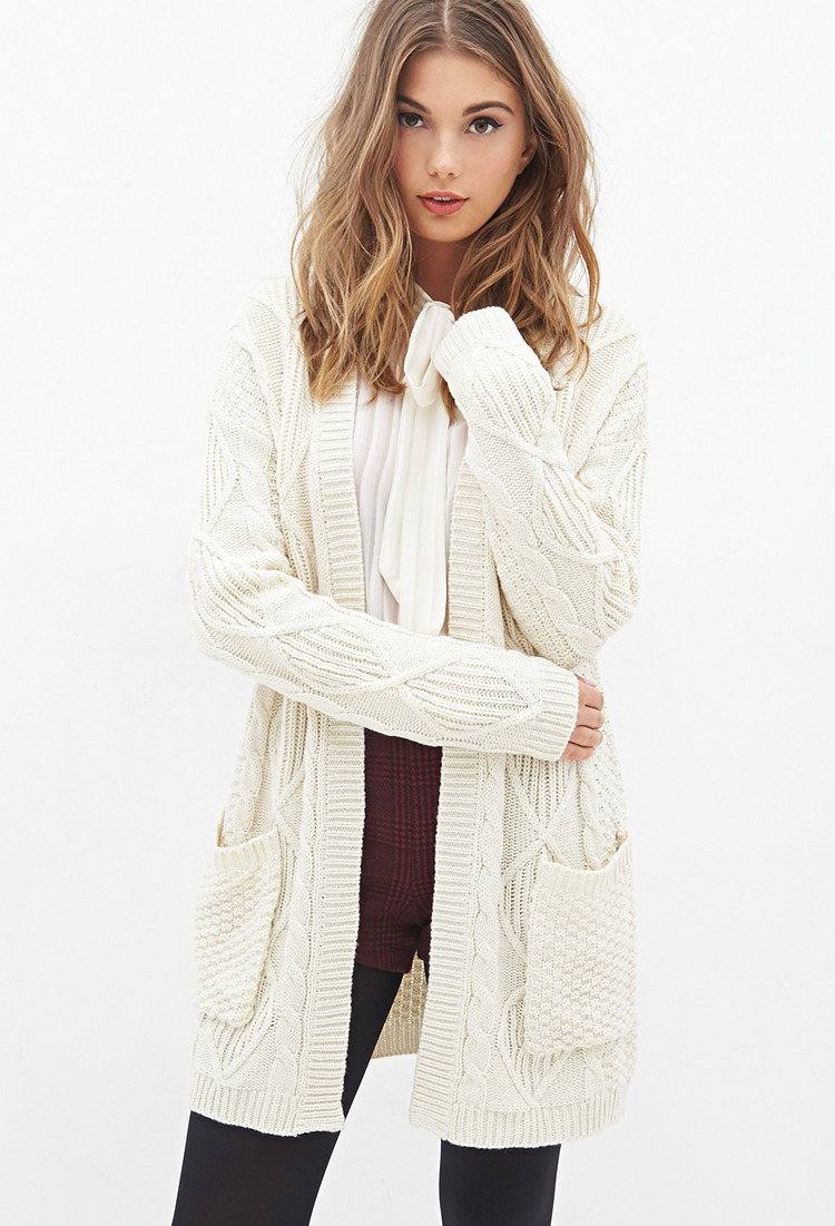 Forever 21 Longline Cable Knit Cardigan ...