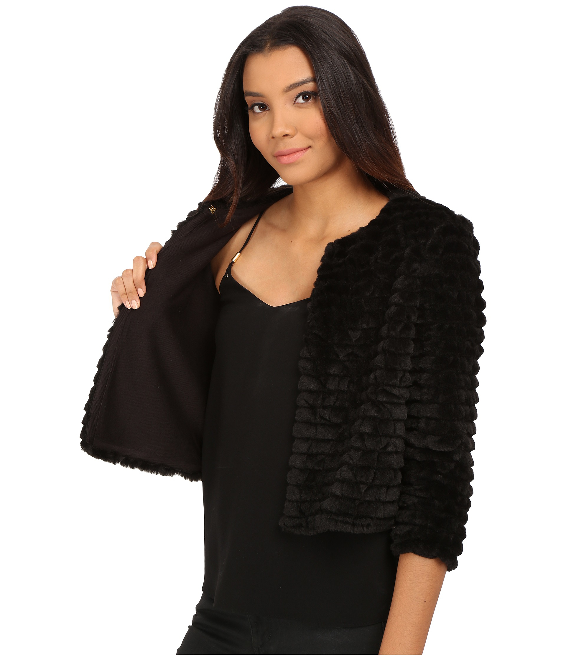 Calvin Klein Faux Fur Shrug in Black Lyst
