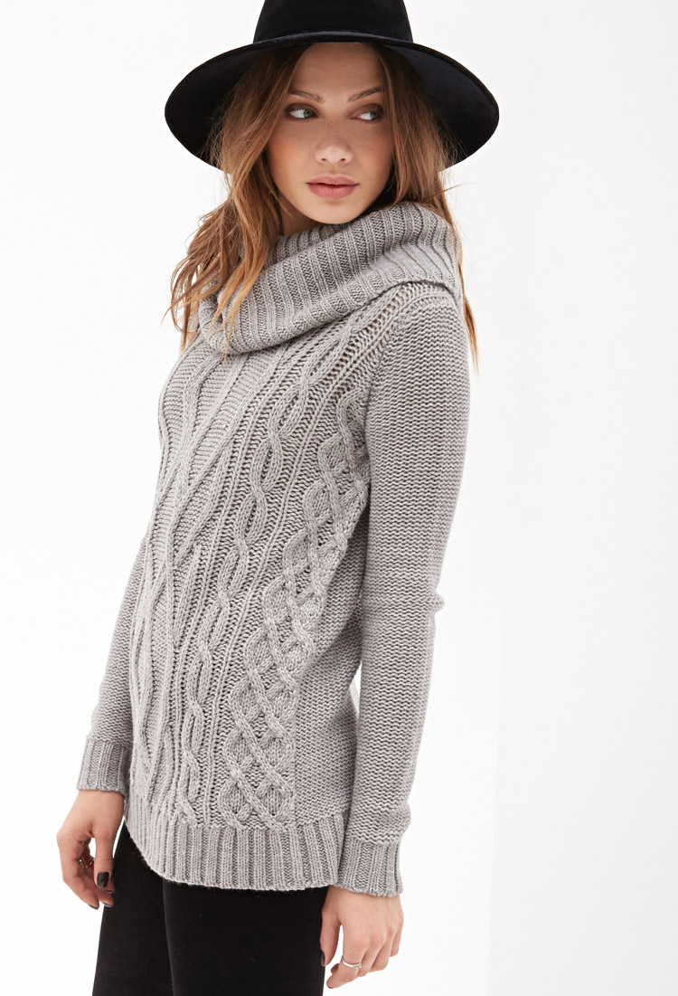Lyst - Forever 21 Turtleneck Cable Knit Sweater in Gray