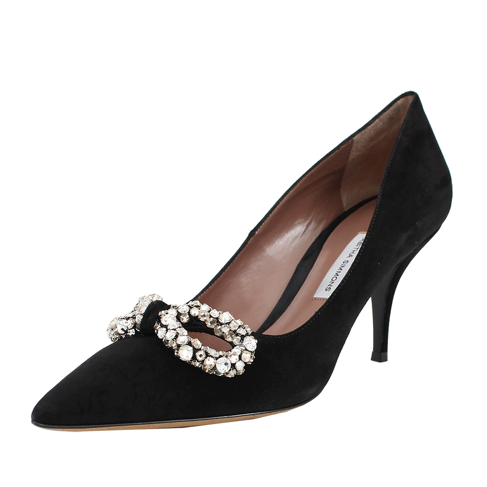 Tabitha simmons Jeanie Suede Crystal Bow Pump in Black | Lyst